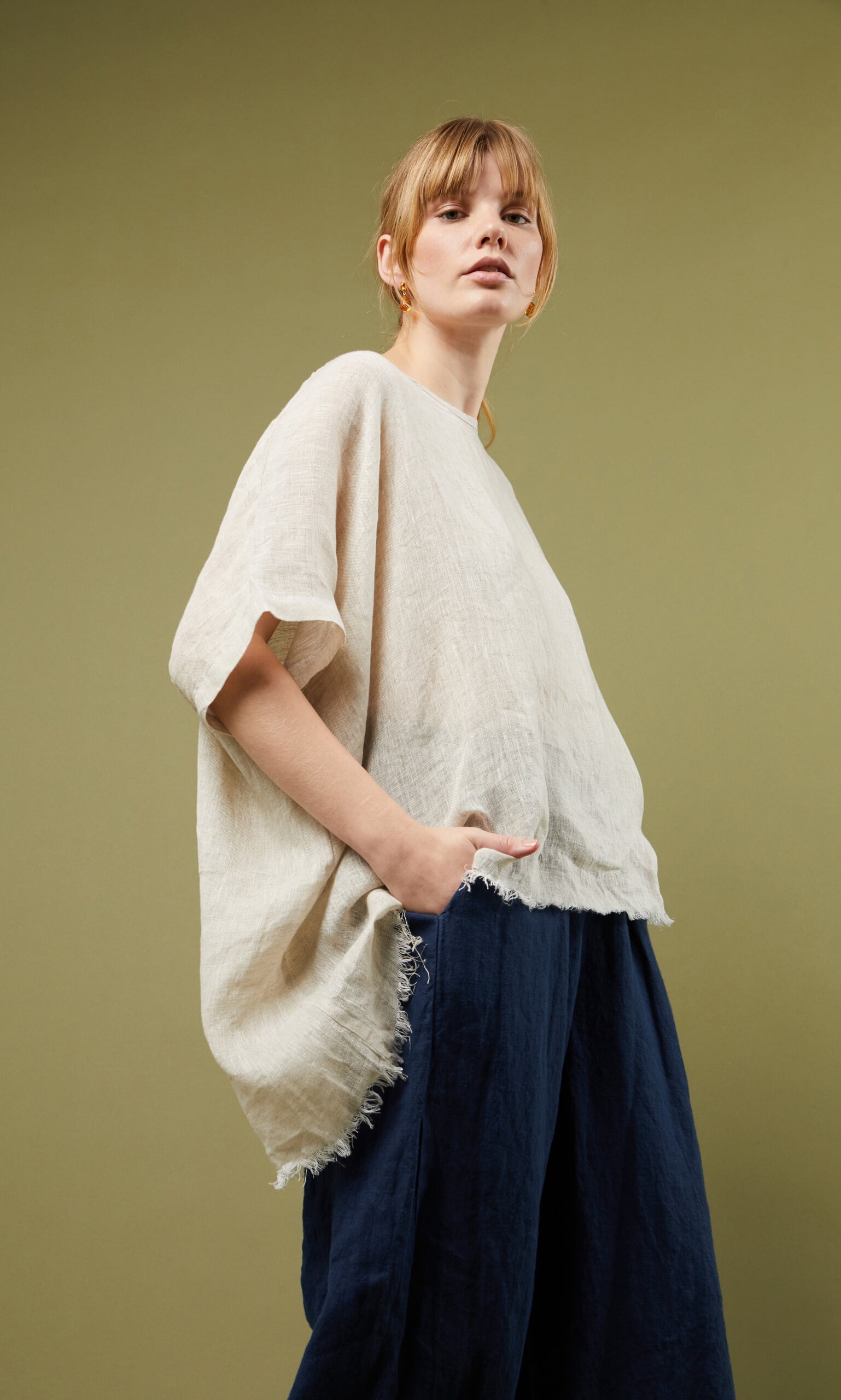 Fray natural linen top