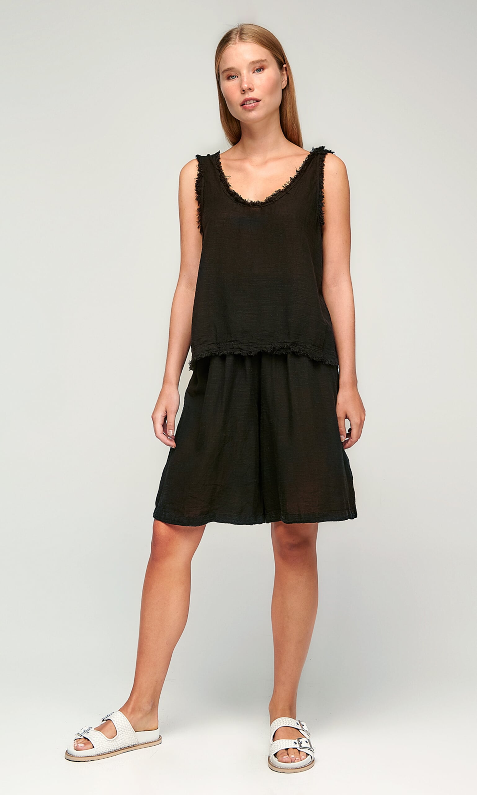 Black frayed tank top