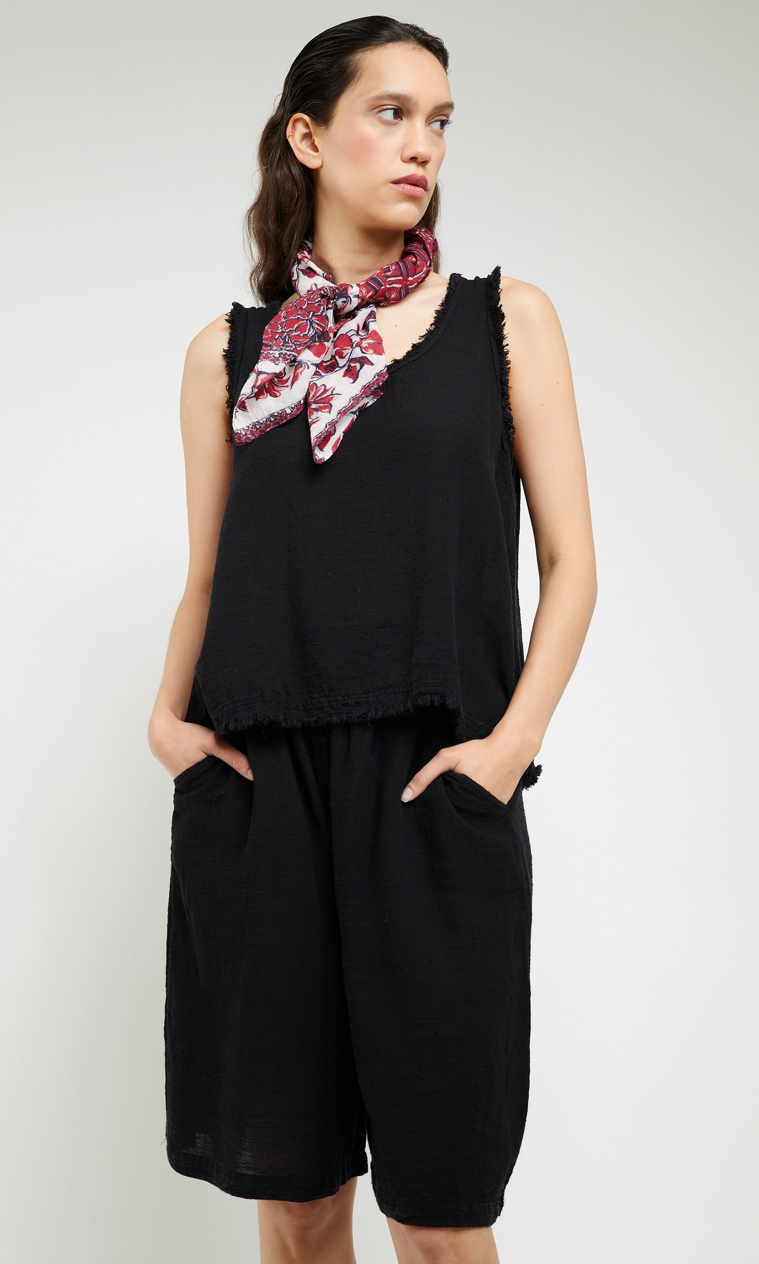 Black frayed tank top