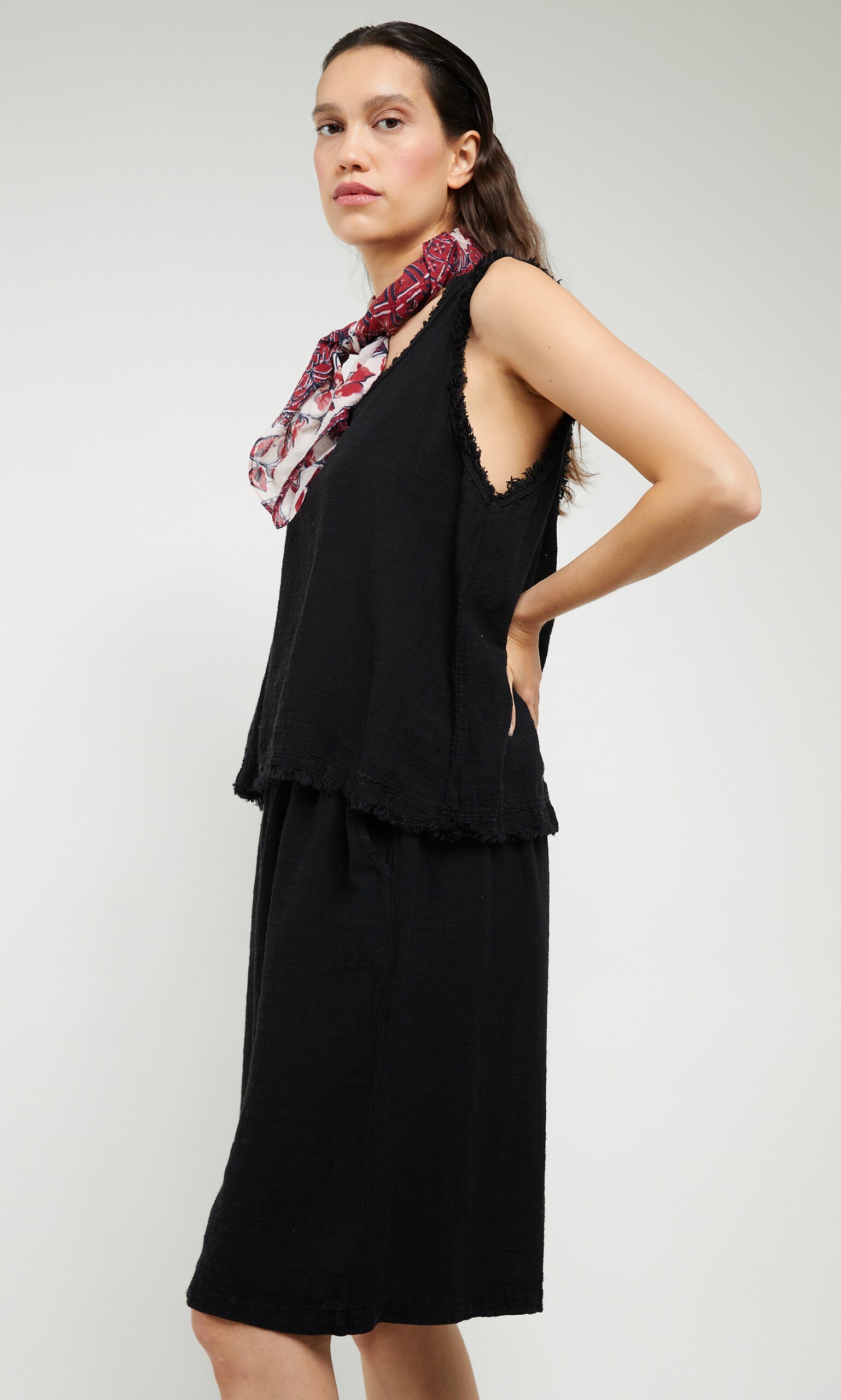 Black frayed tank top