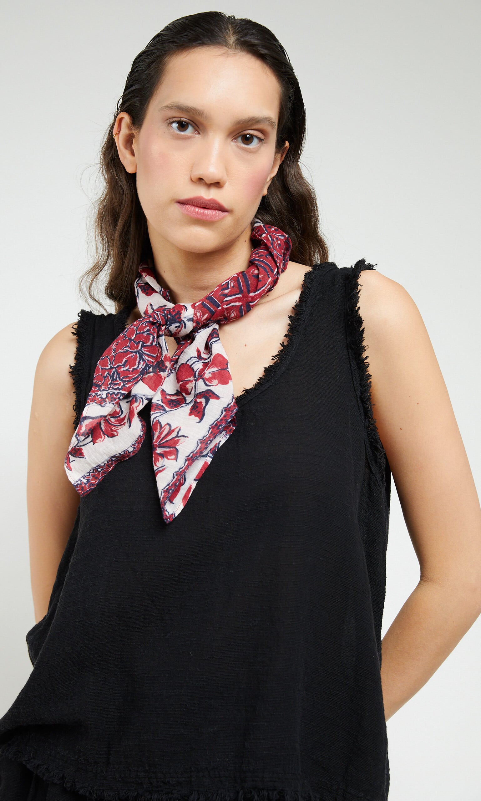 Black frayed tank top