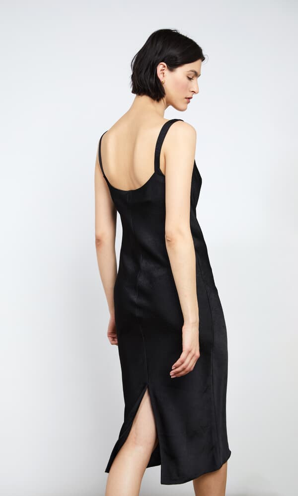 Black satin slip dress