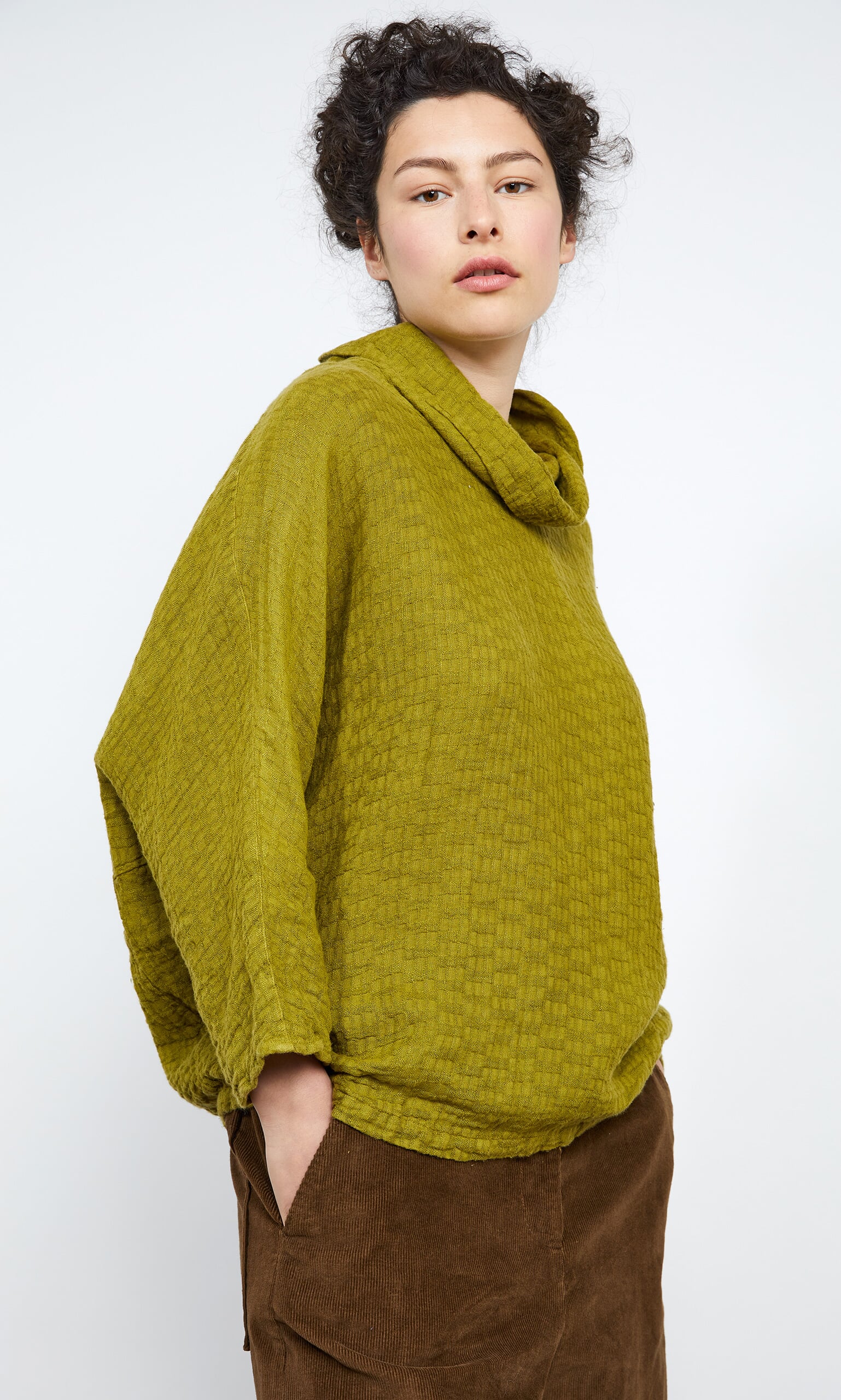 Yellow cowl neck top discount
