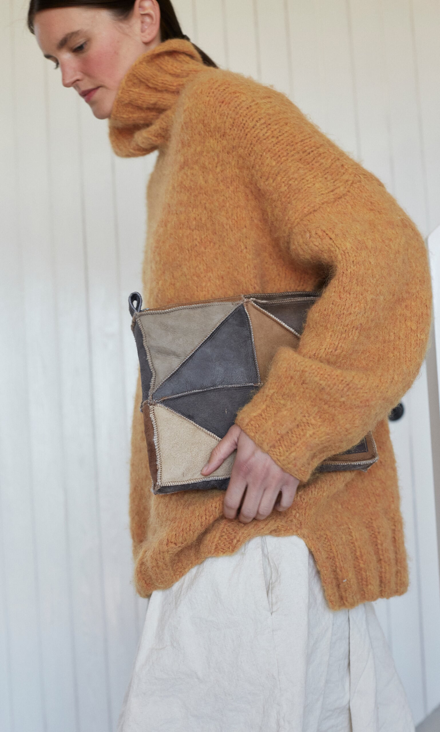 Leather patchwork pouch