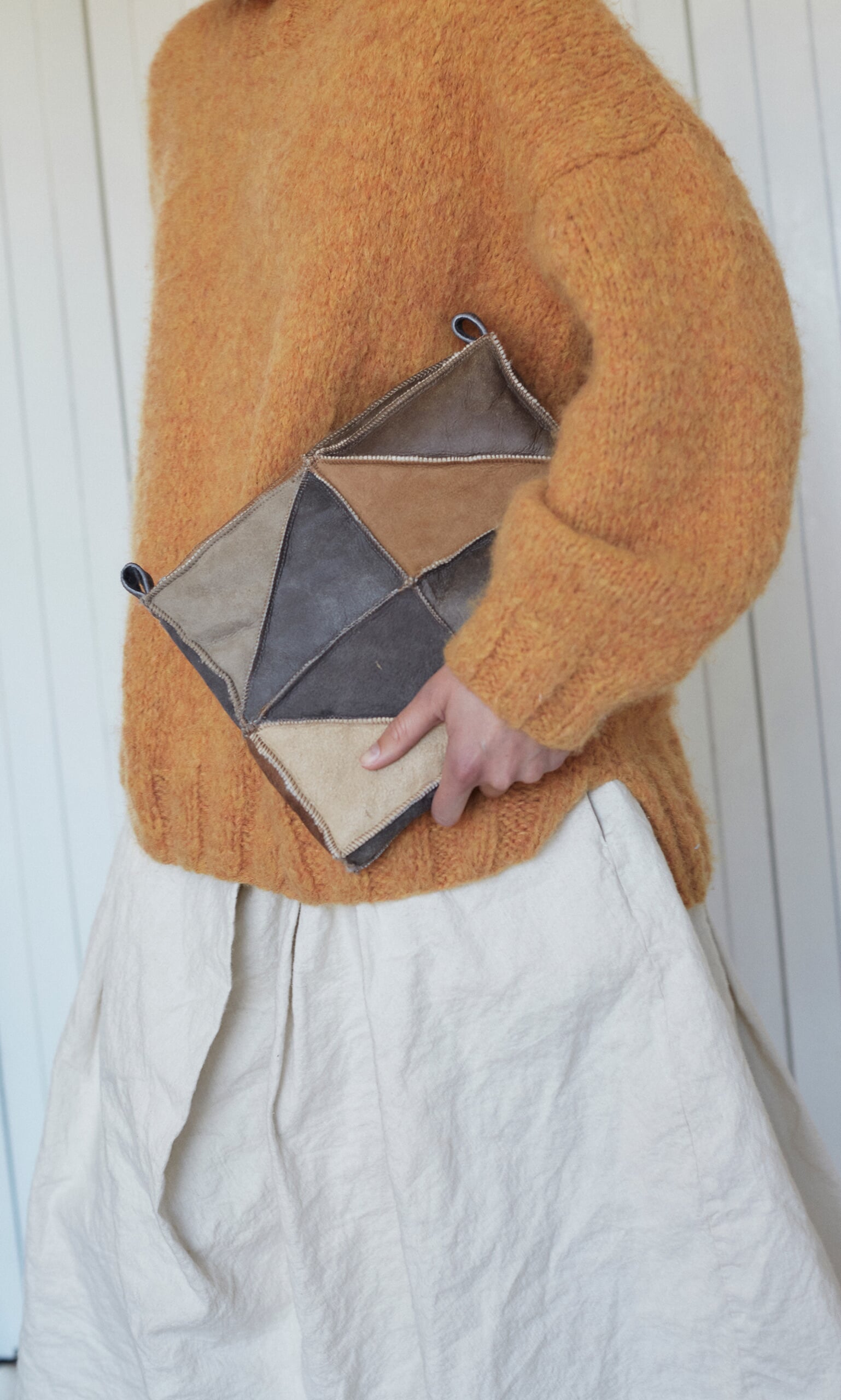 Leather patchwork pouch