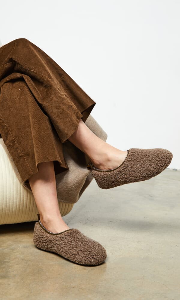 Taupe shearling slippers