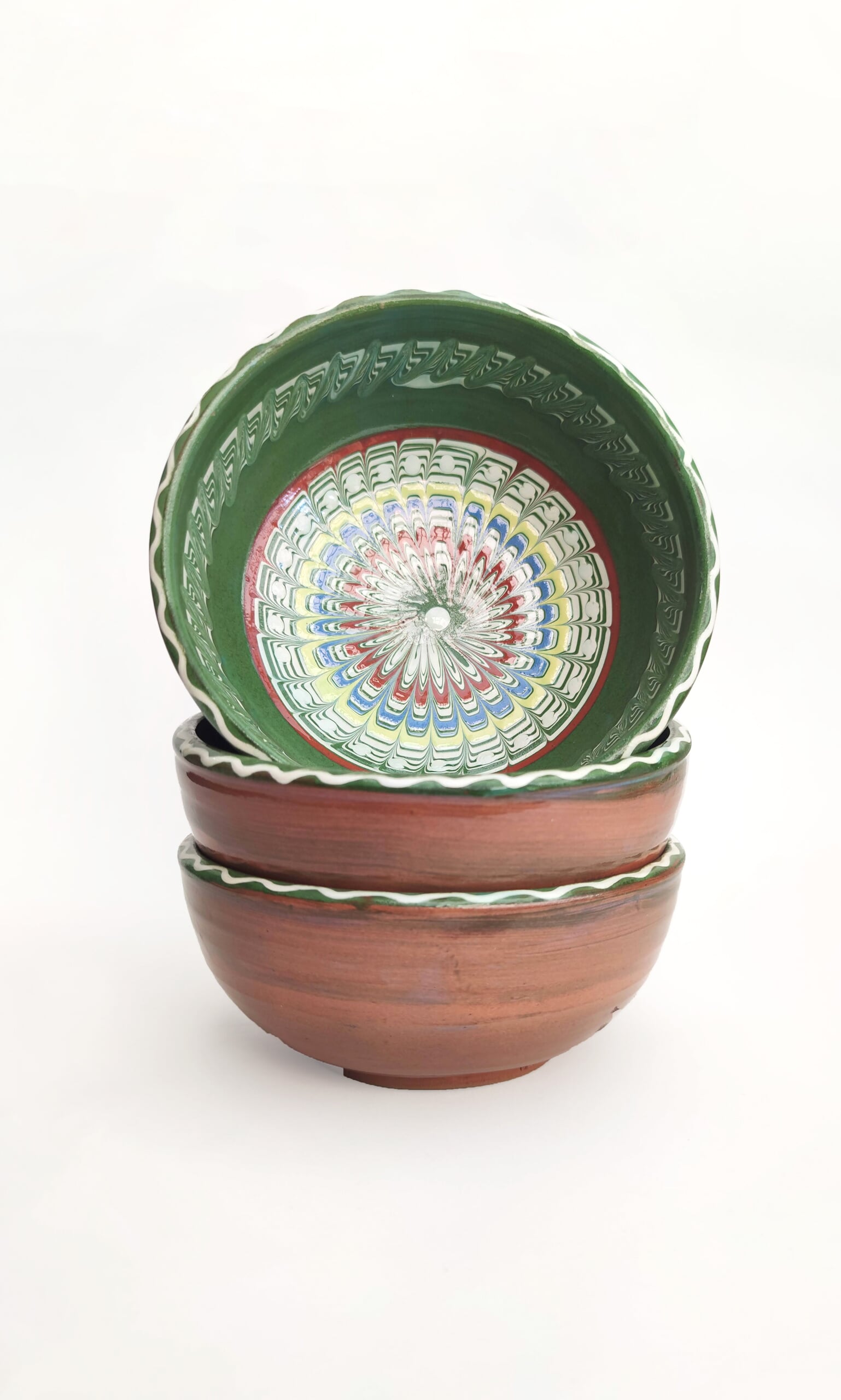 Marble glazed bowl - moss green