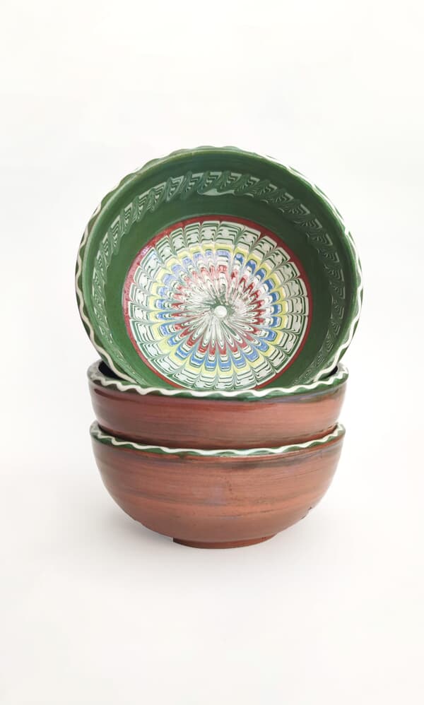 Marble glazed bowl - moss green