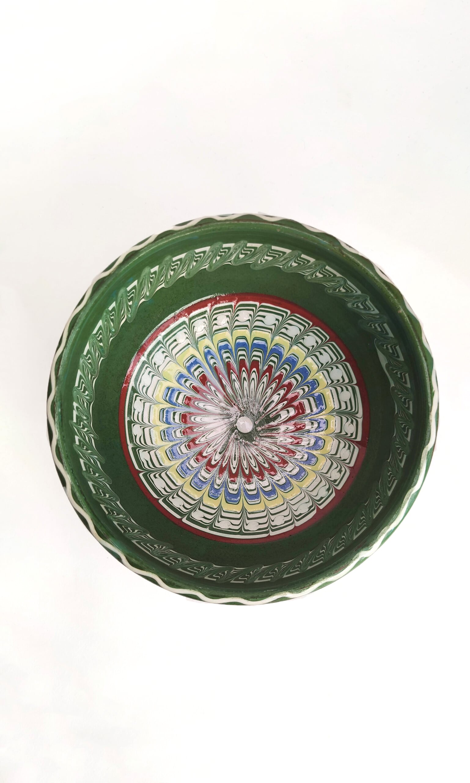 Marble glazed bowl - moss green