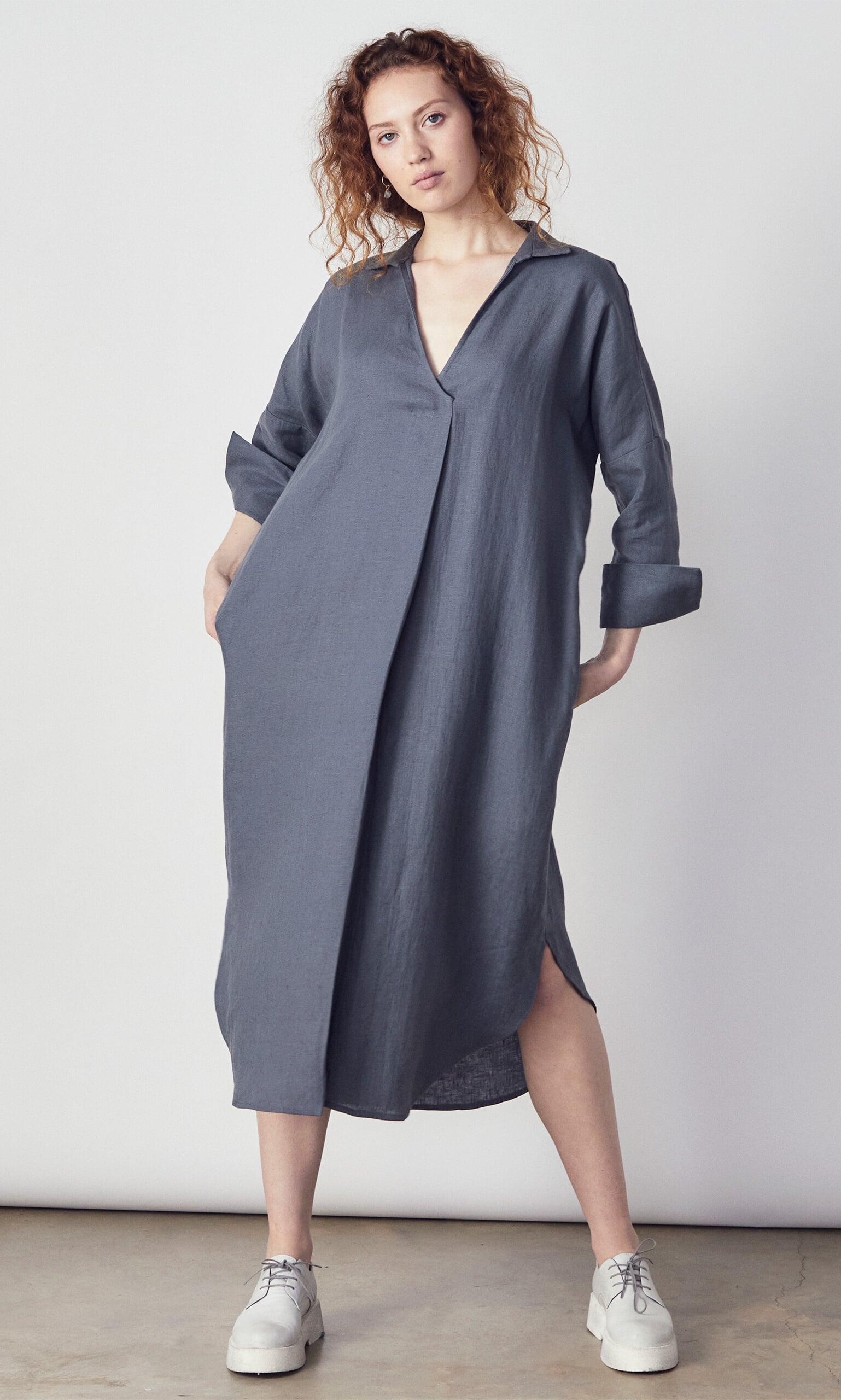 Artist linen dress - mist grey