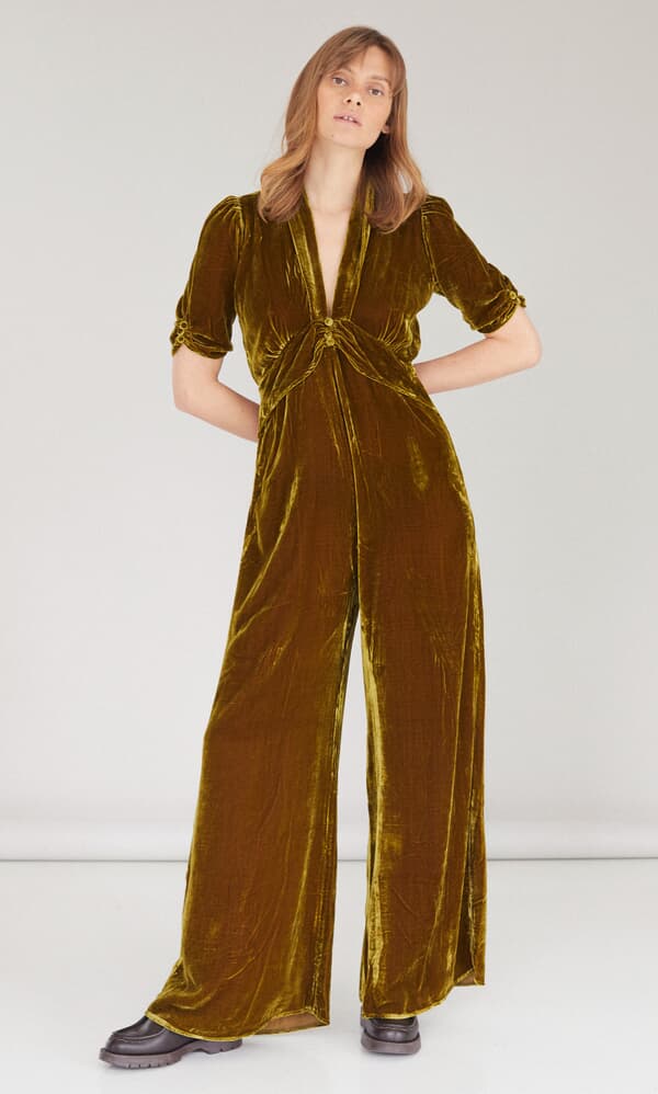 Old gold velvet jumpsuit
