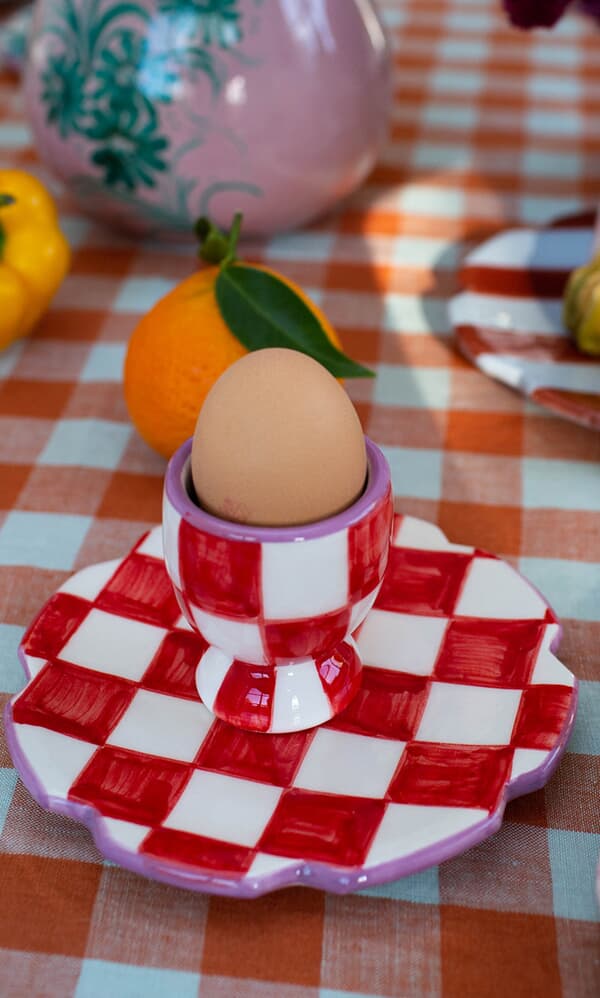 Red Check Egg Cup + small plate