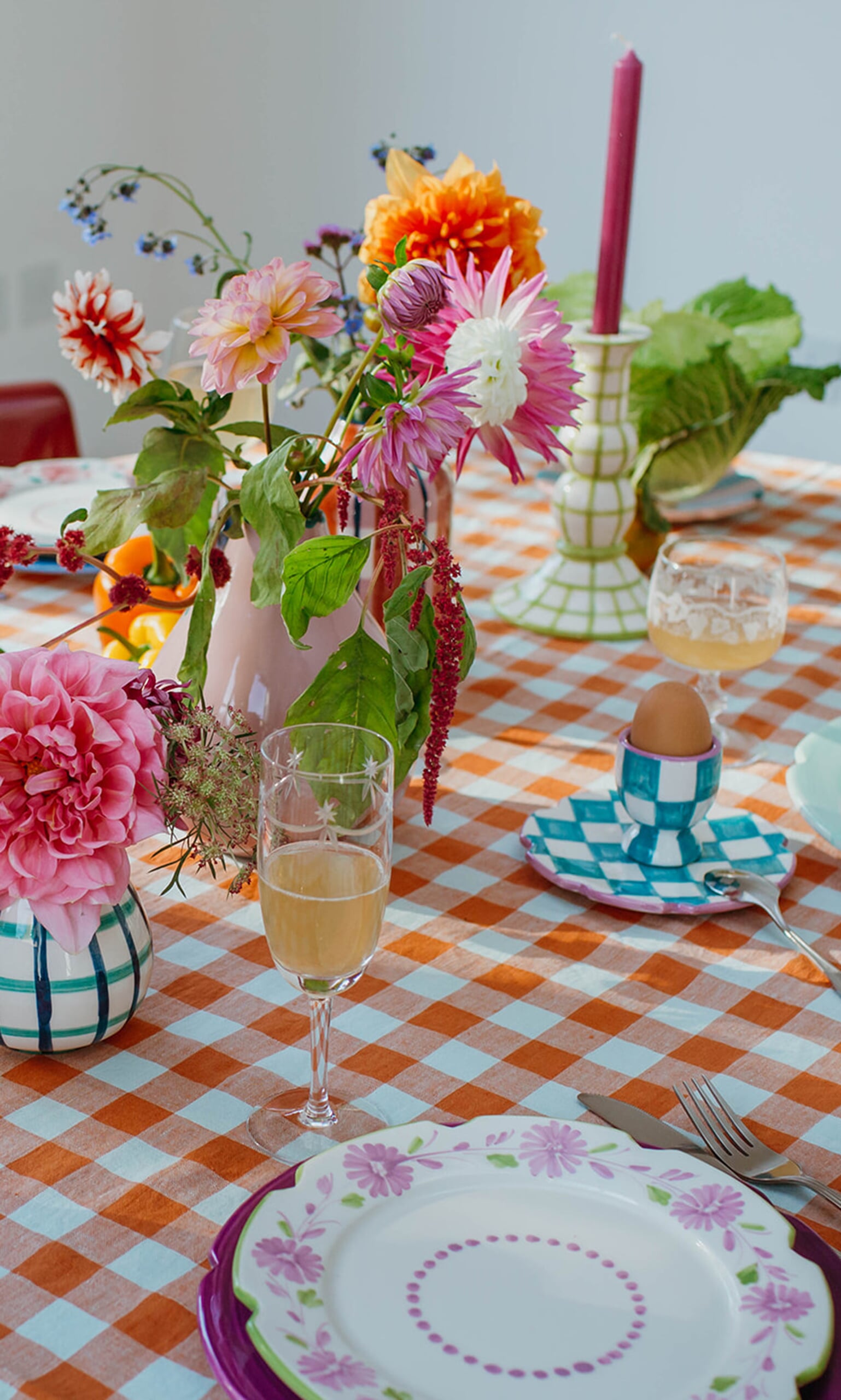 Blue Check Egg Cup + small plate