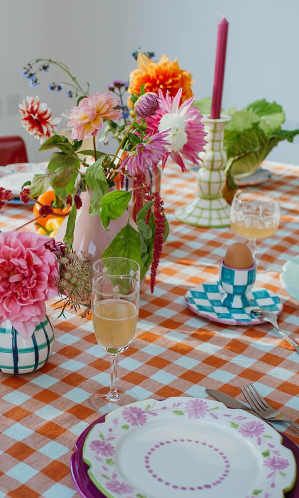 Blue Check Egg Cup + small plate