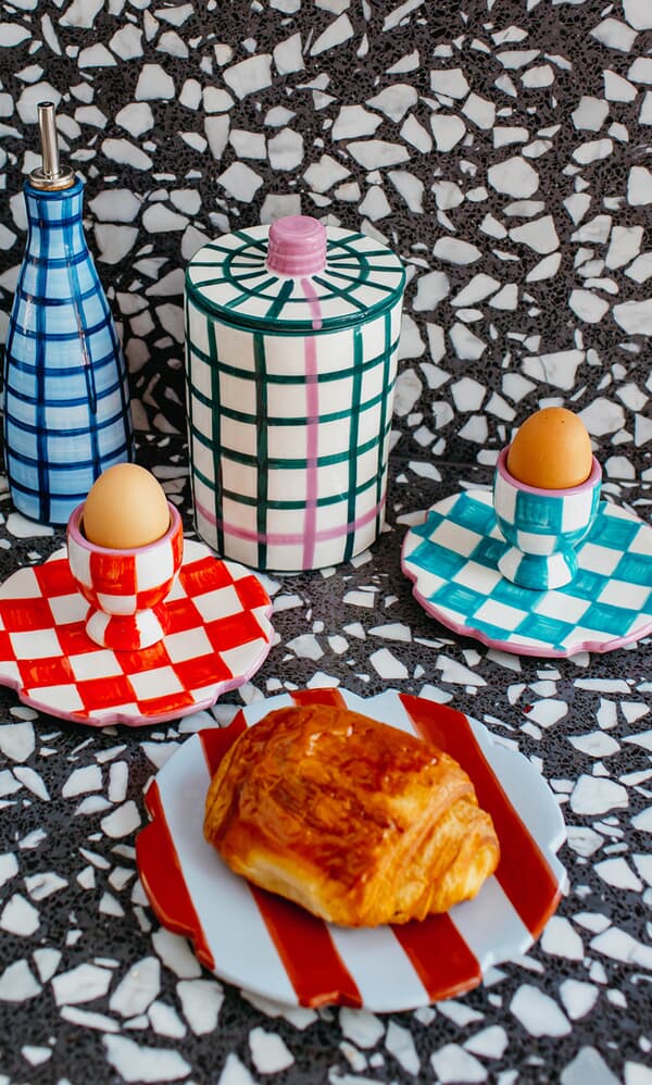 Blue Check Egg Cup + small plate