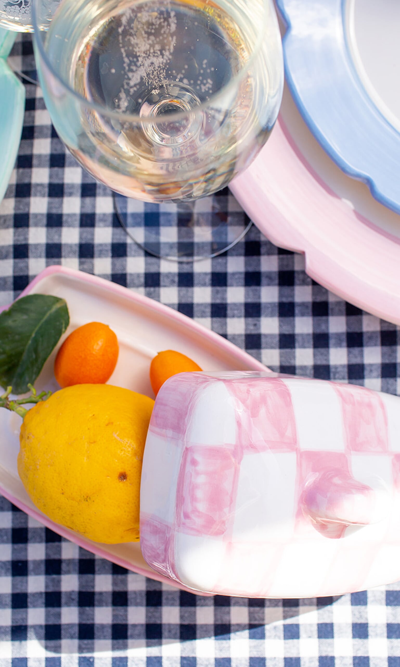 Pink Checkered Butterdish