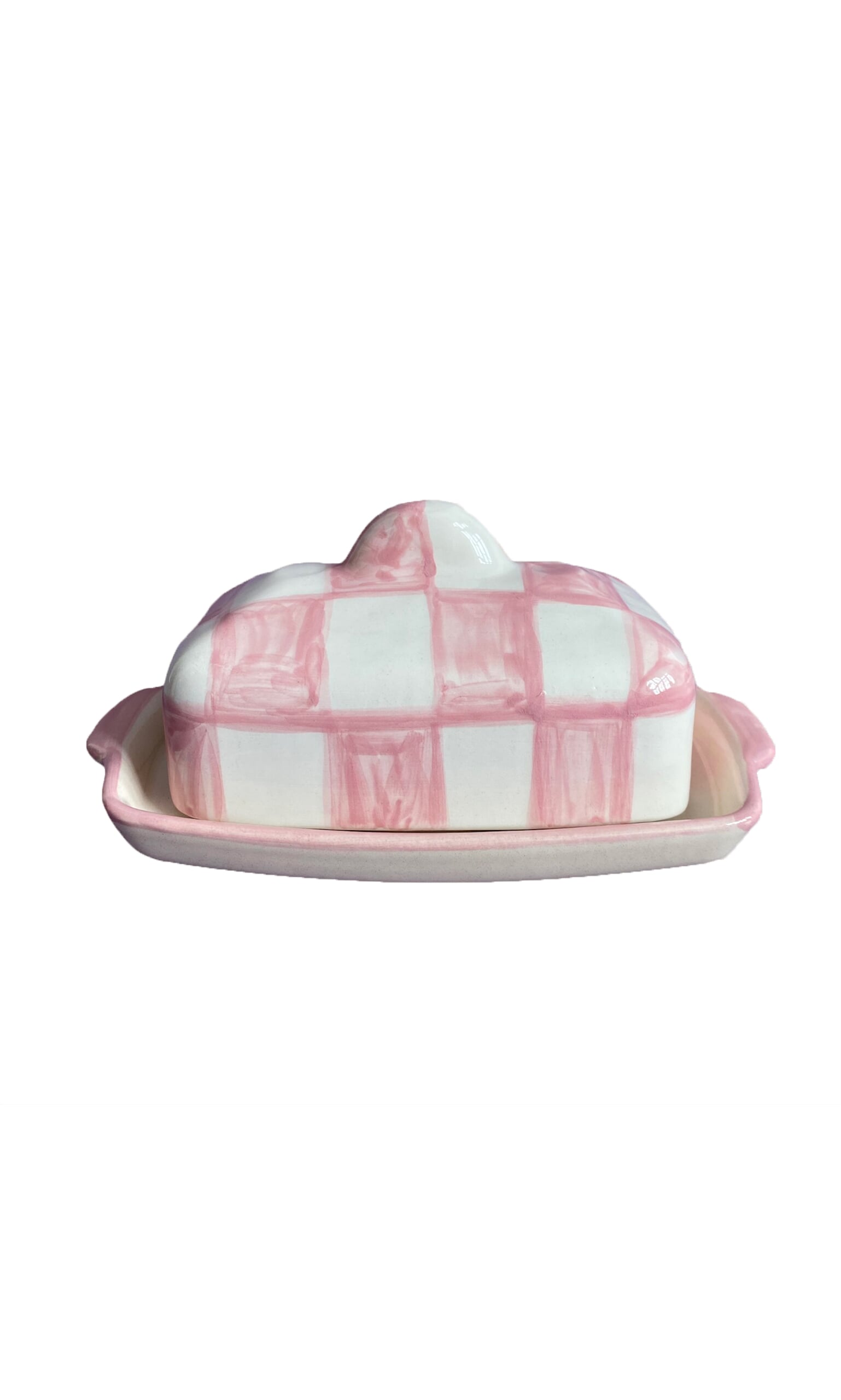 Pink Checkered Butterdish