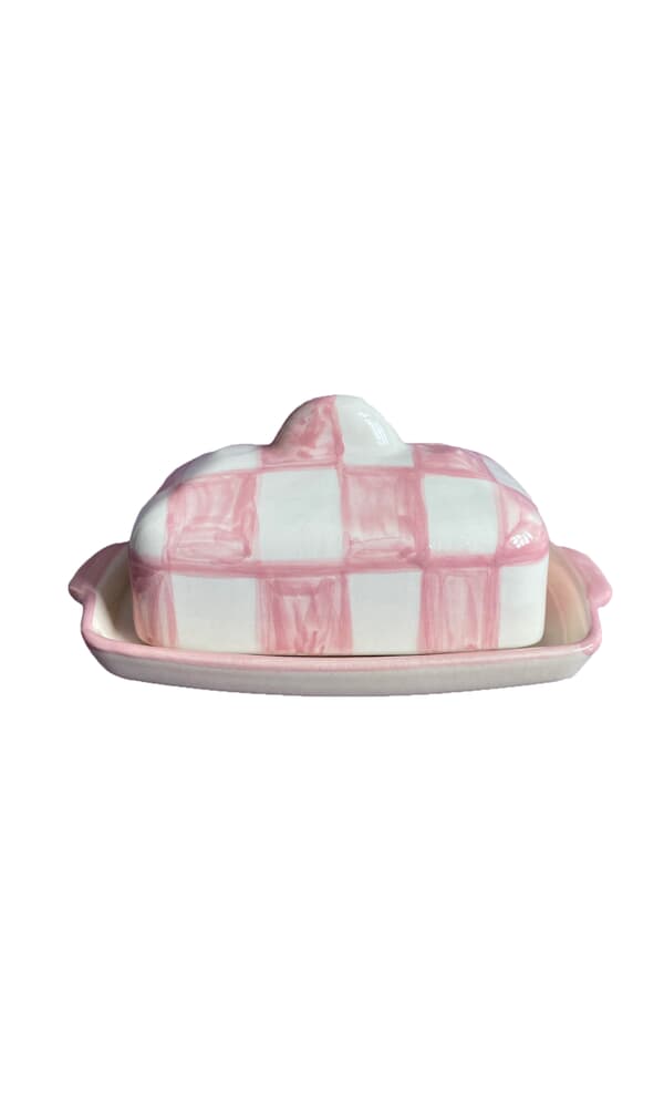 Pink Checkered Butterdish