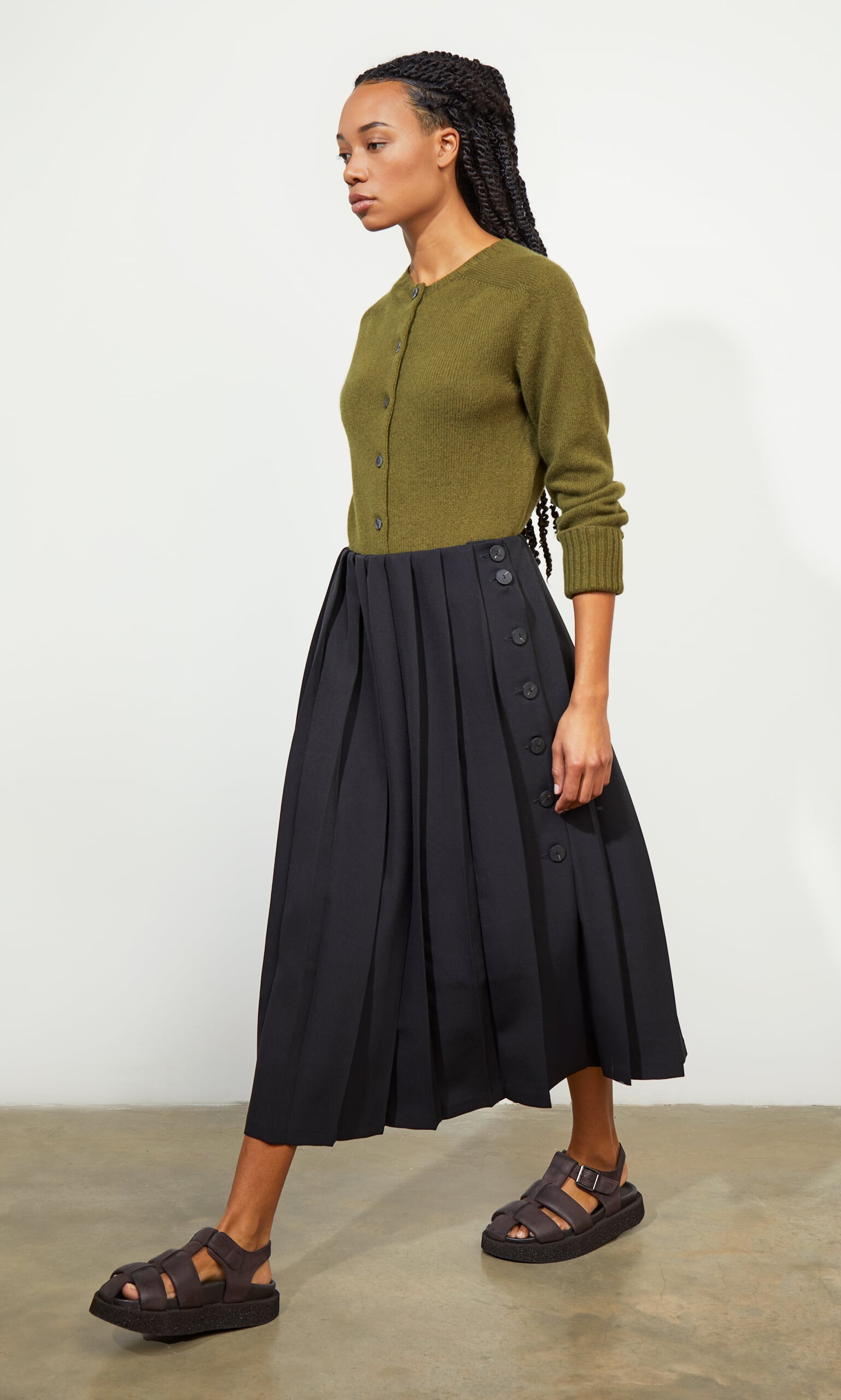 Pleat & Button Skirt