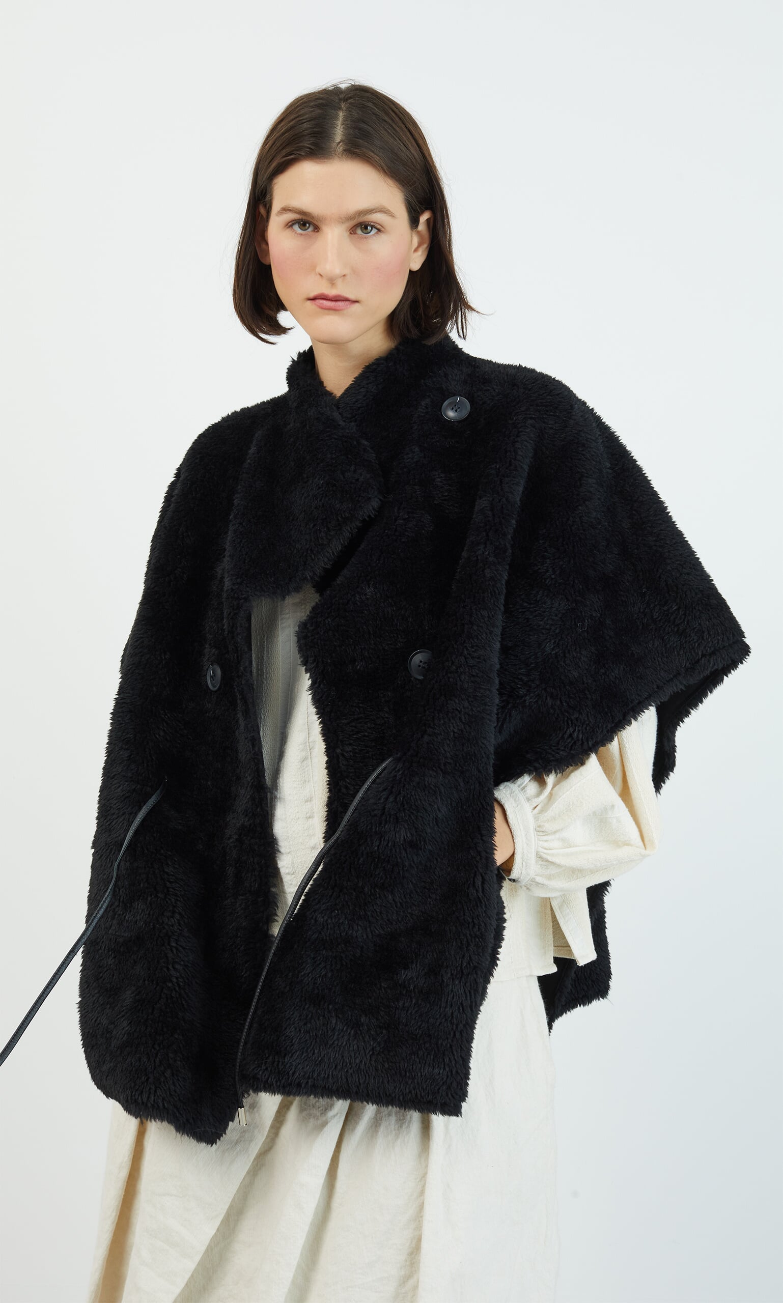 Shearling Cape - Black