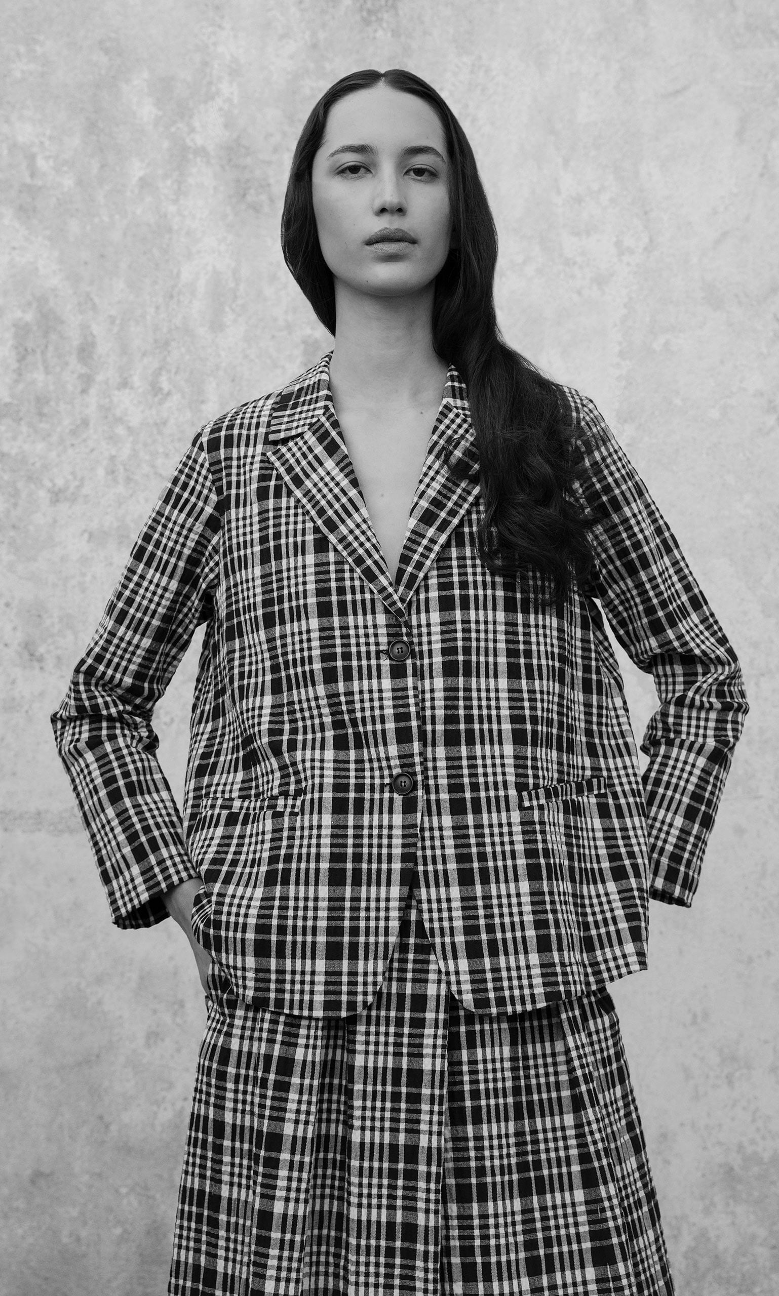 Black and white check jacket hotsell