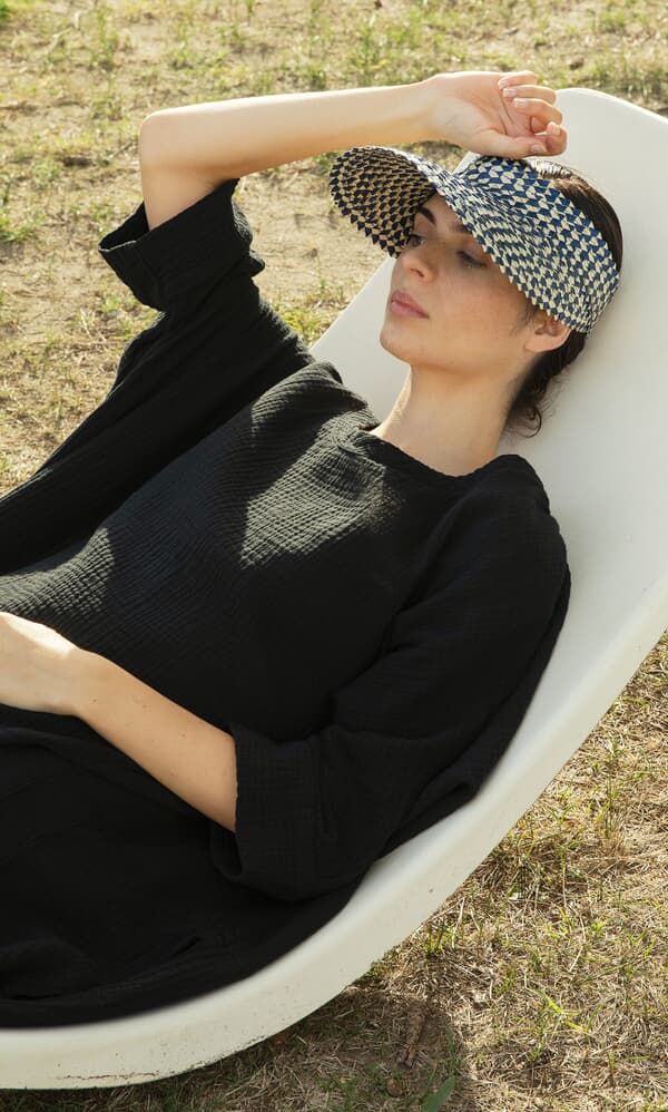 Raffia Sun Visor - Navy