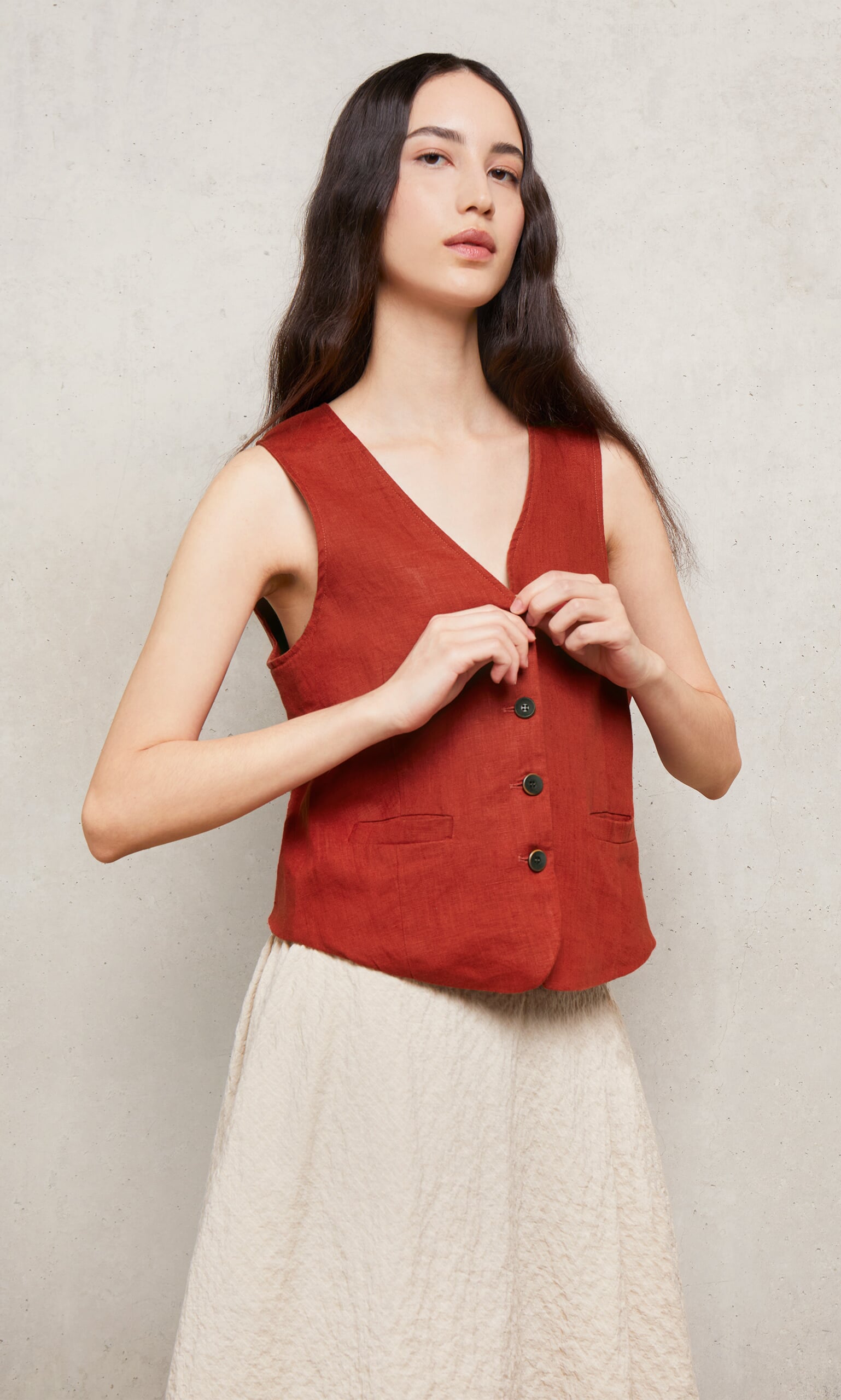 Frida Waistcoat - Tomato Red