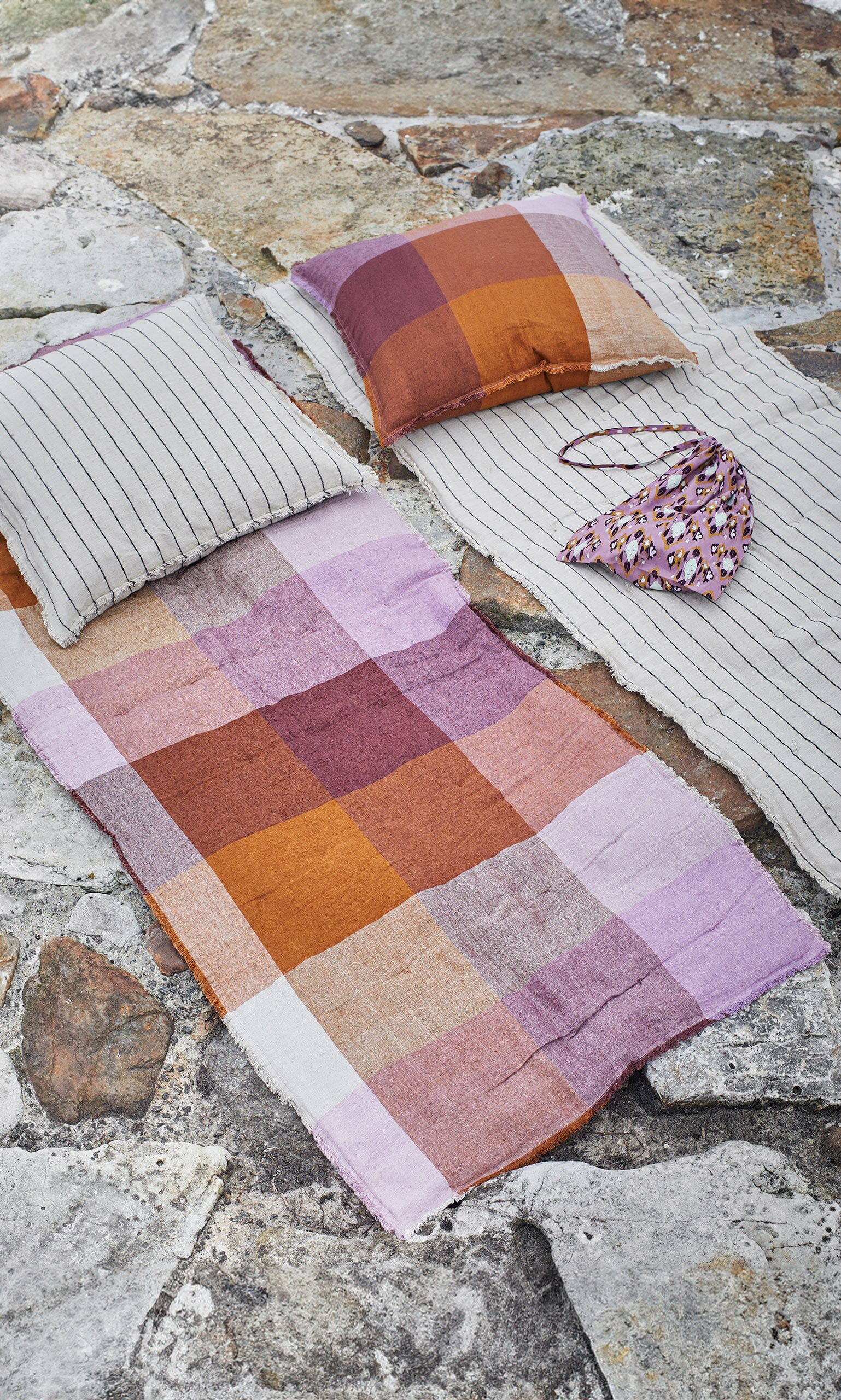 Madras check linen throw