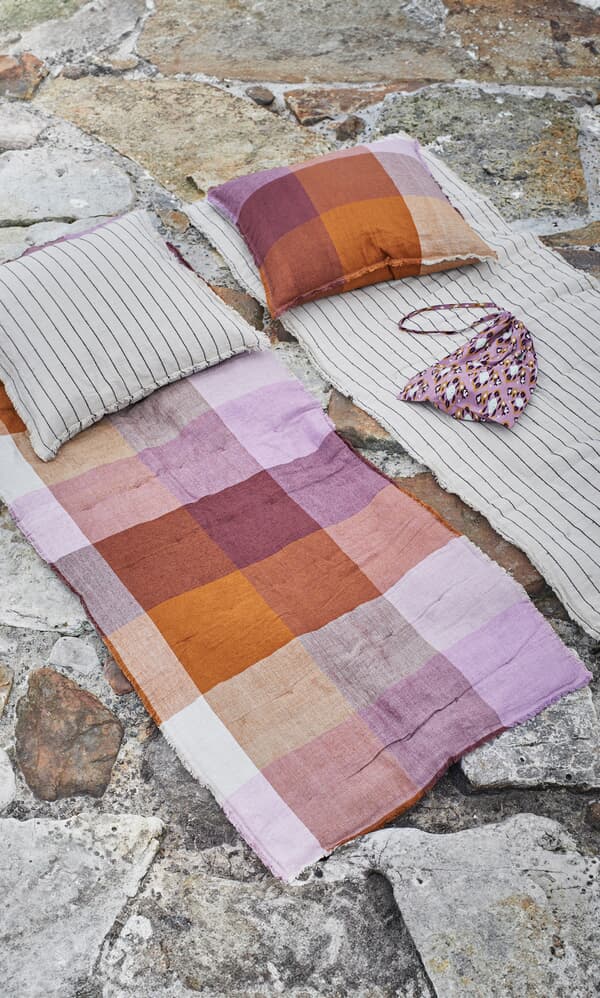 Madras check linen throw