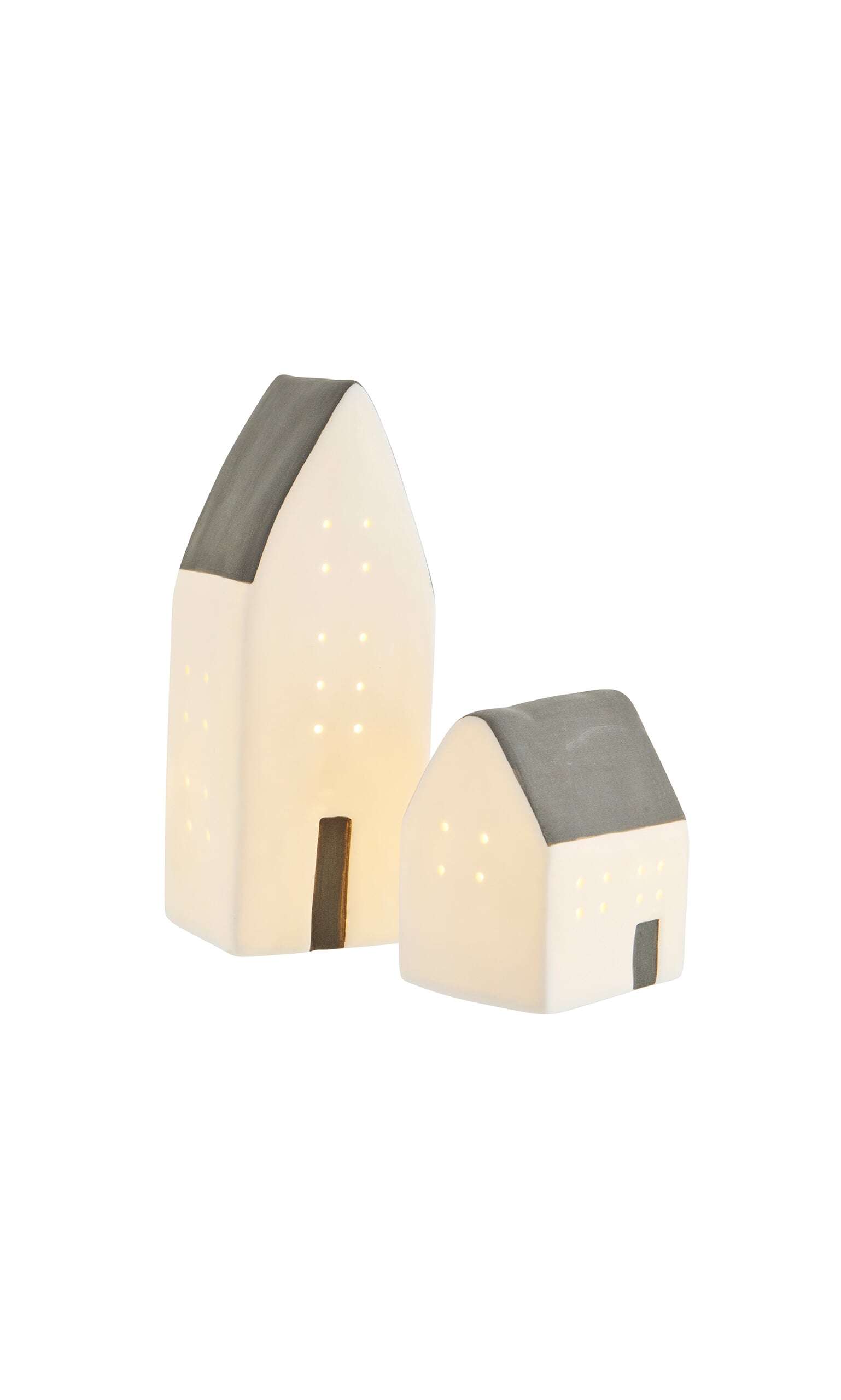 Porcelain Light up Houses (Set of 2 / Grey Houses)