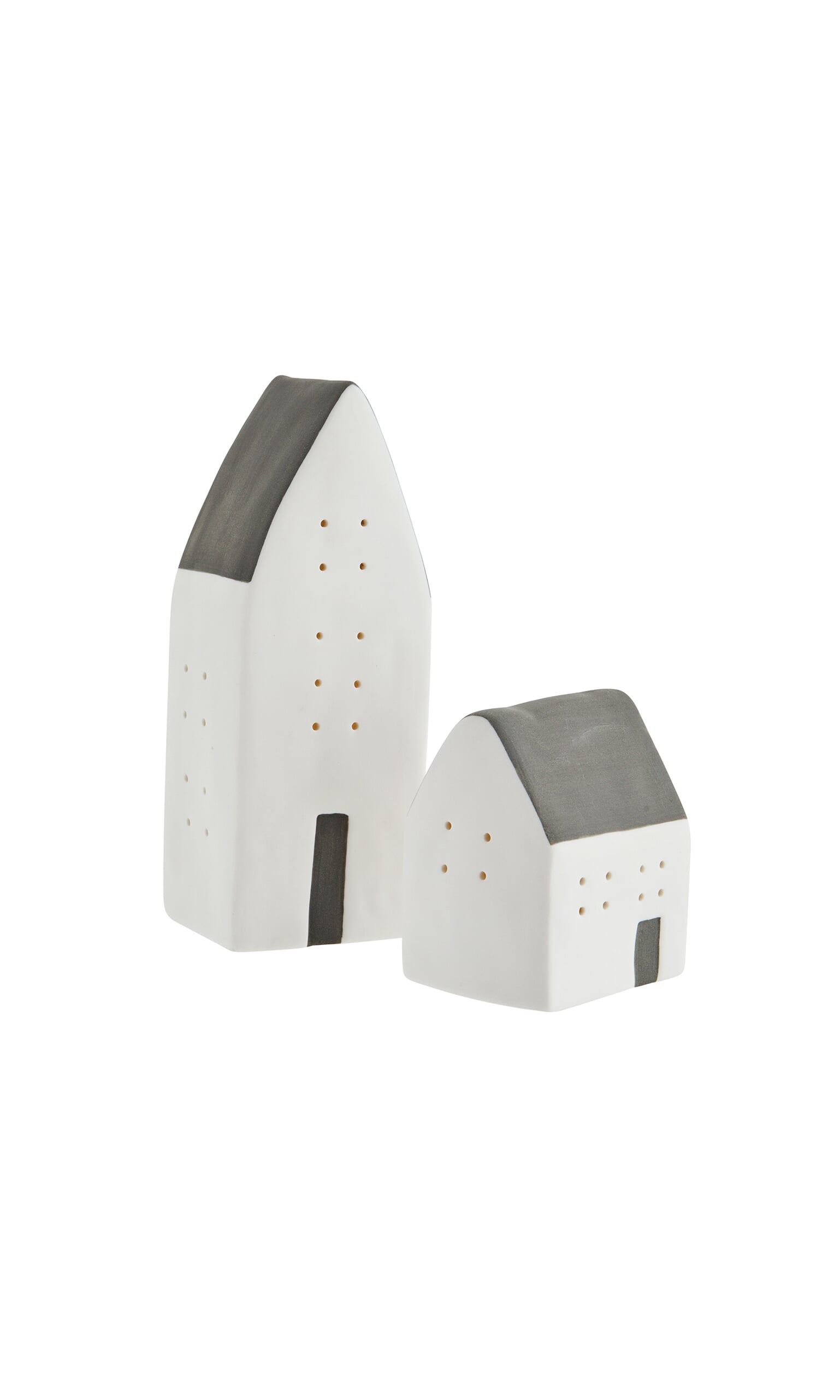 Porcelain Light up Houses (Set of 2 / Grey Houses)