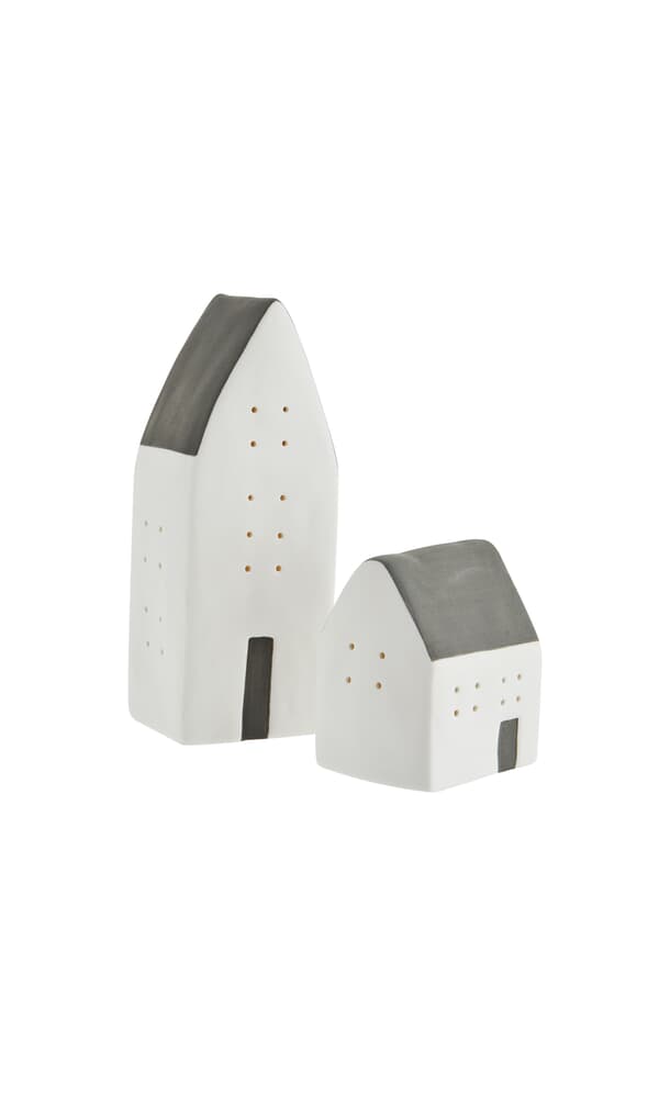 Porcelain Light up Houses (Set of 2 / Grey Houses)