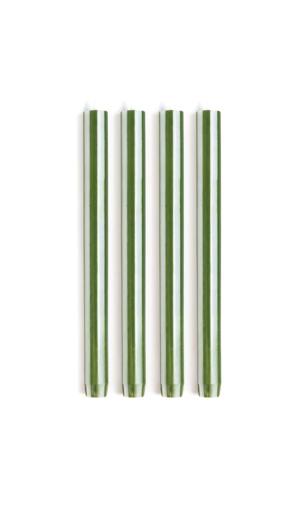 Green & White Stripe Candles (Pack Of 4)