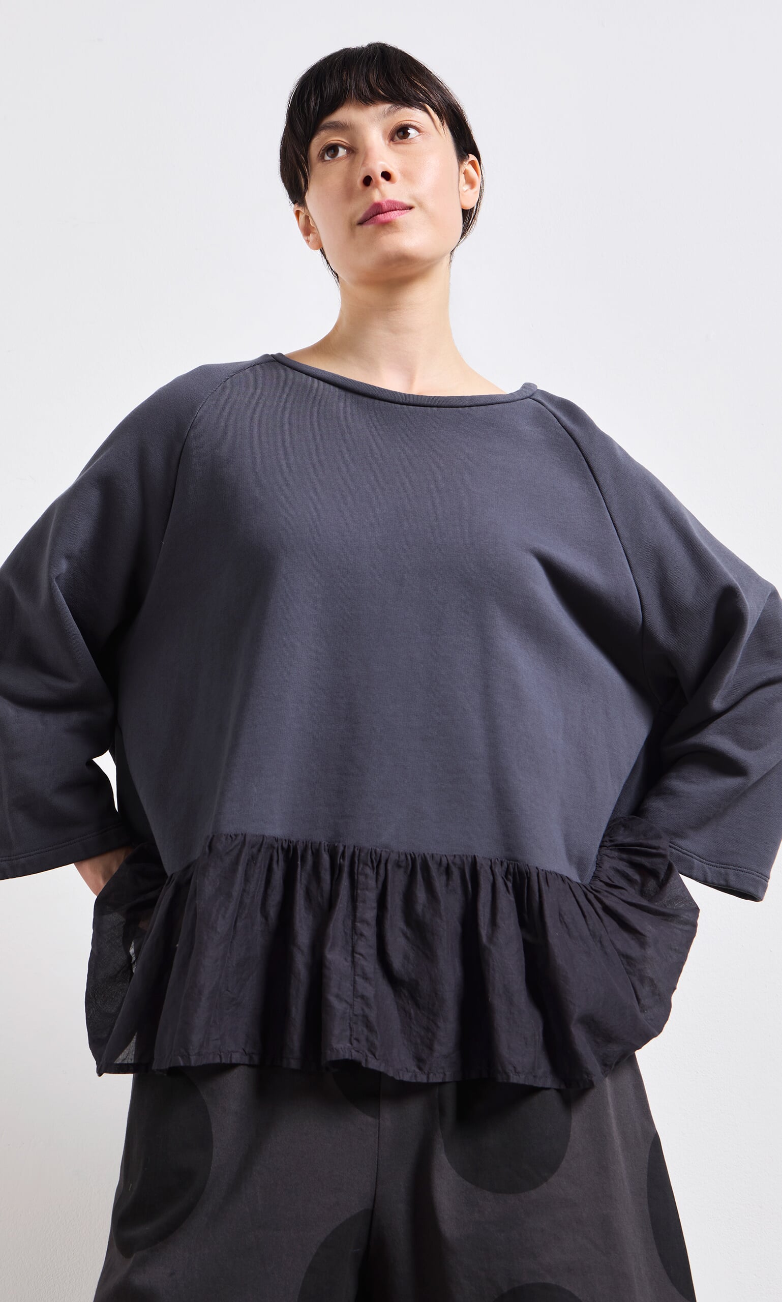 Grey Ruffle Top