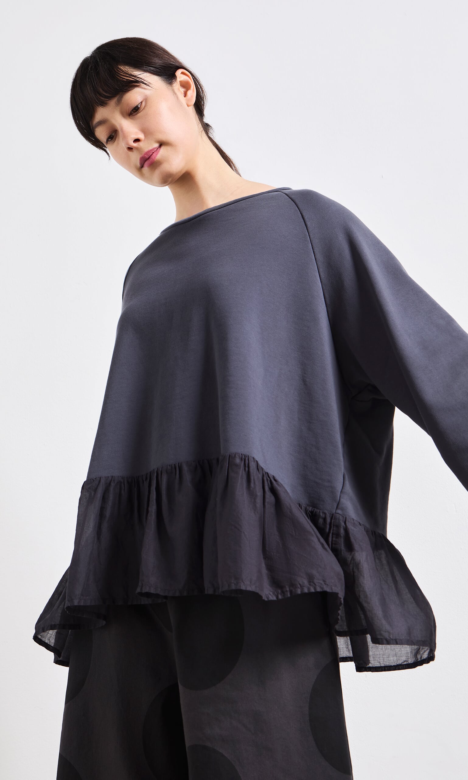 Grey Ruffle Top