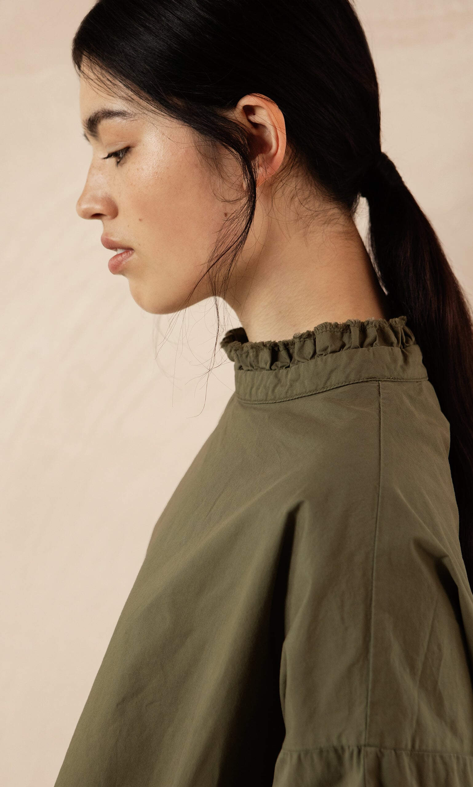 Olive Ruffle Blouse