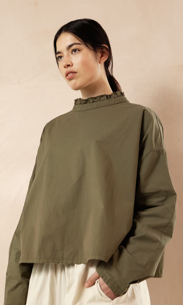 Olive Ruffle Blouse