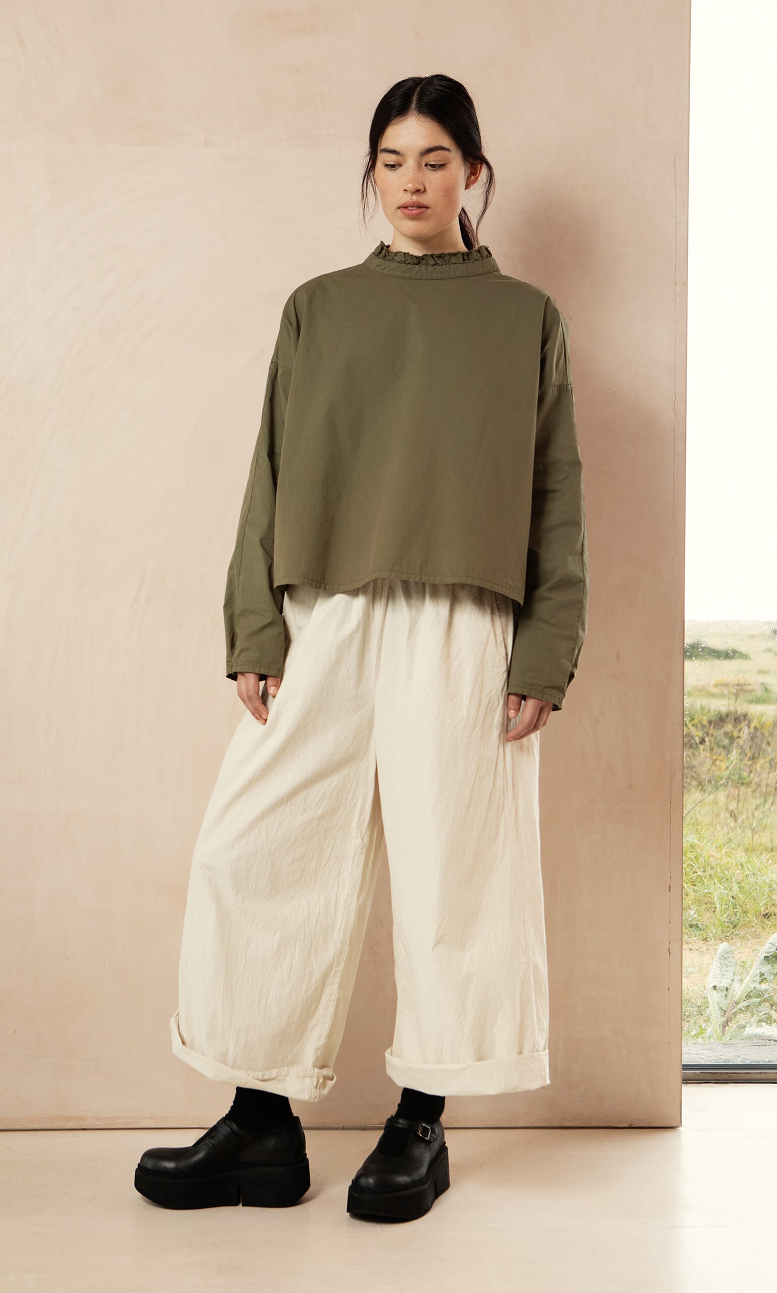 Olive Ruffle Blouse