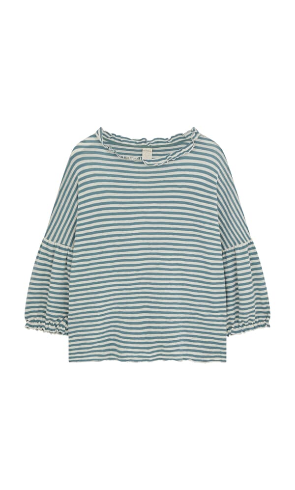 Blue Stripe Ruffle Blouse