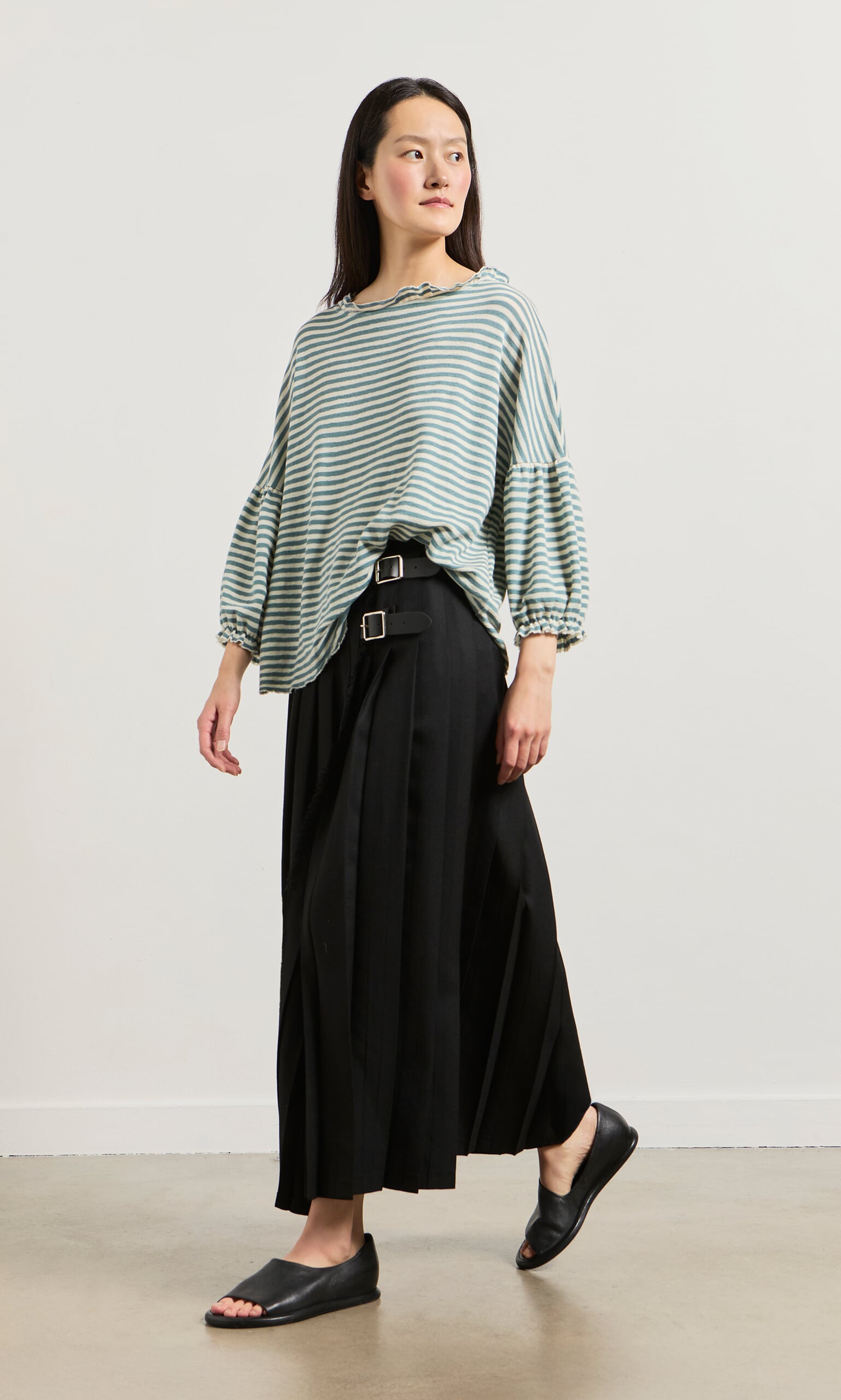Blue Stripe Ruffle Blouse