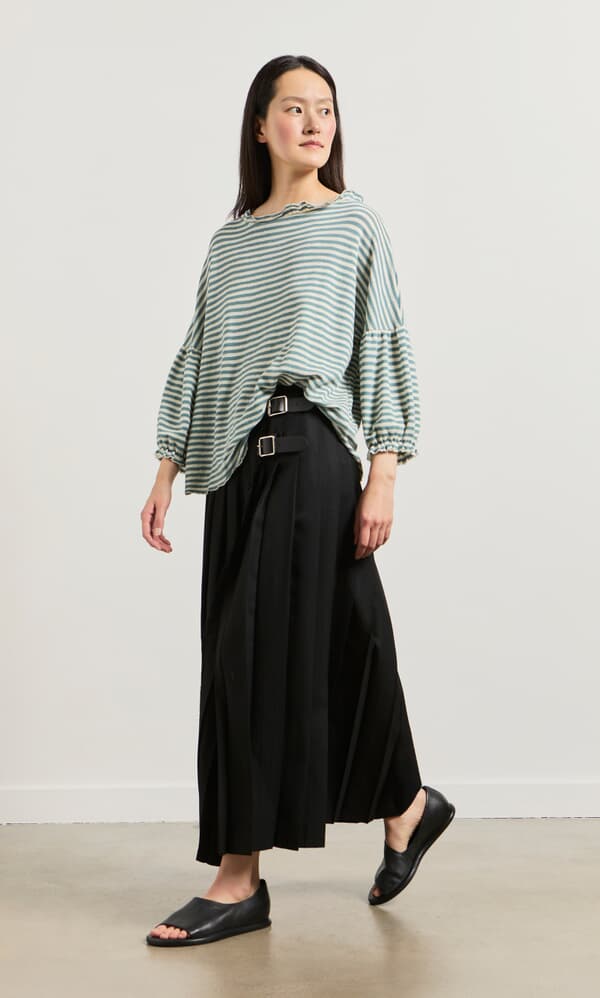 Blue Stripe Ruffle Blouse