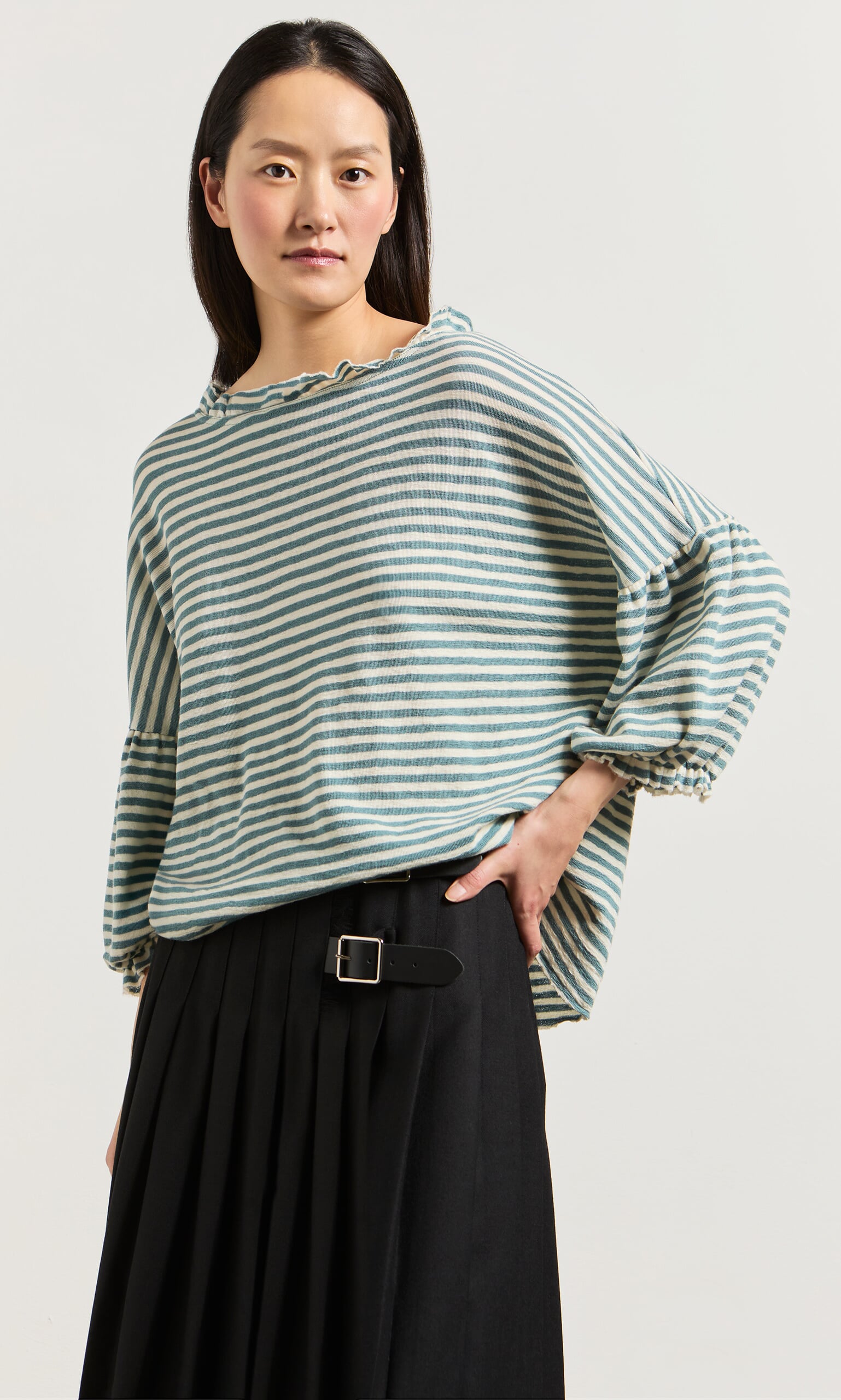 Blue Stripe Ruffle Blouse