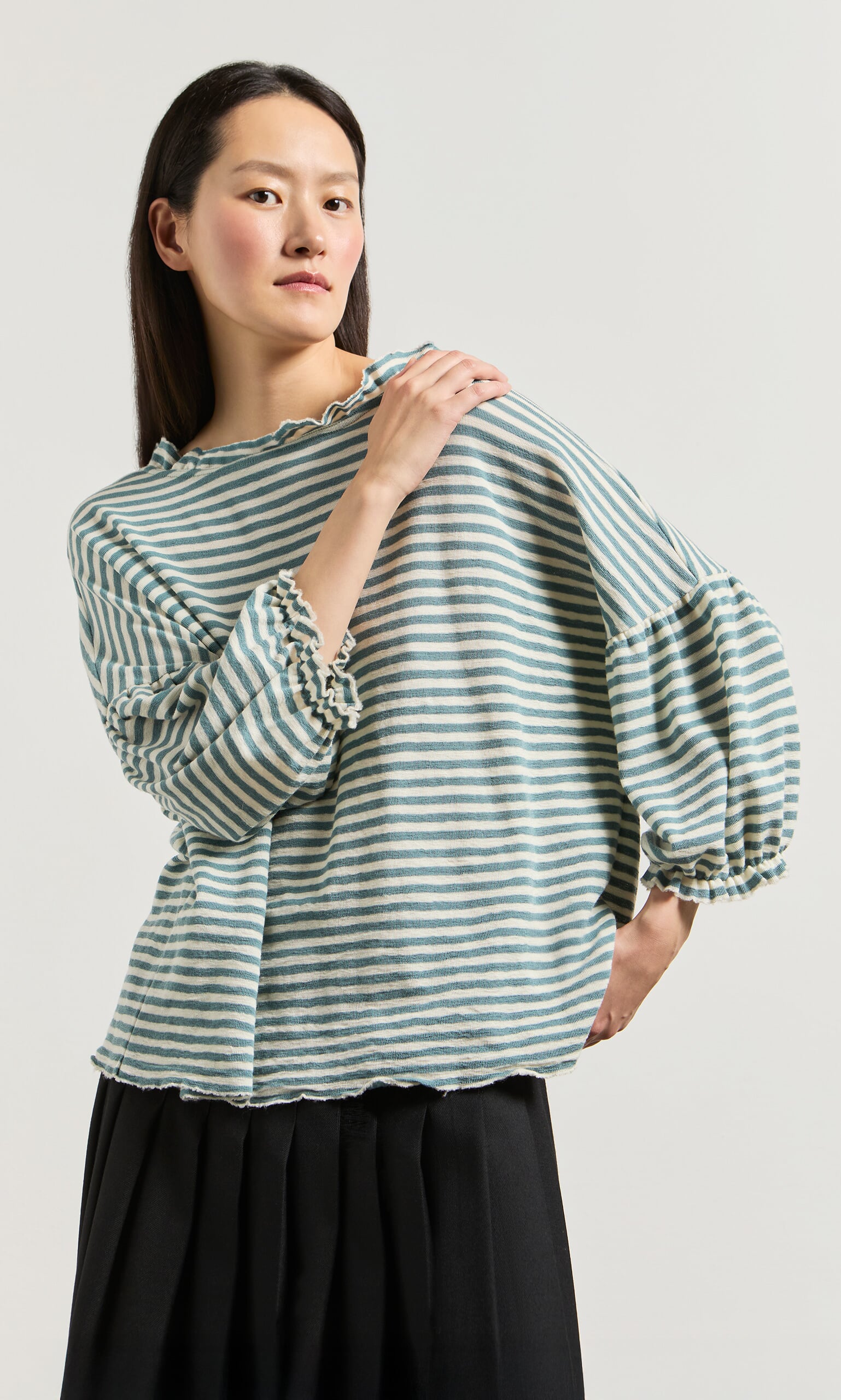 Blue Stripe Ruffle Blouse