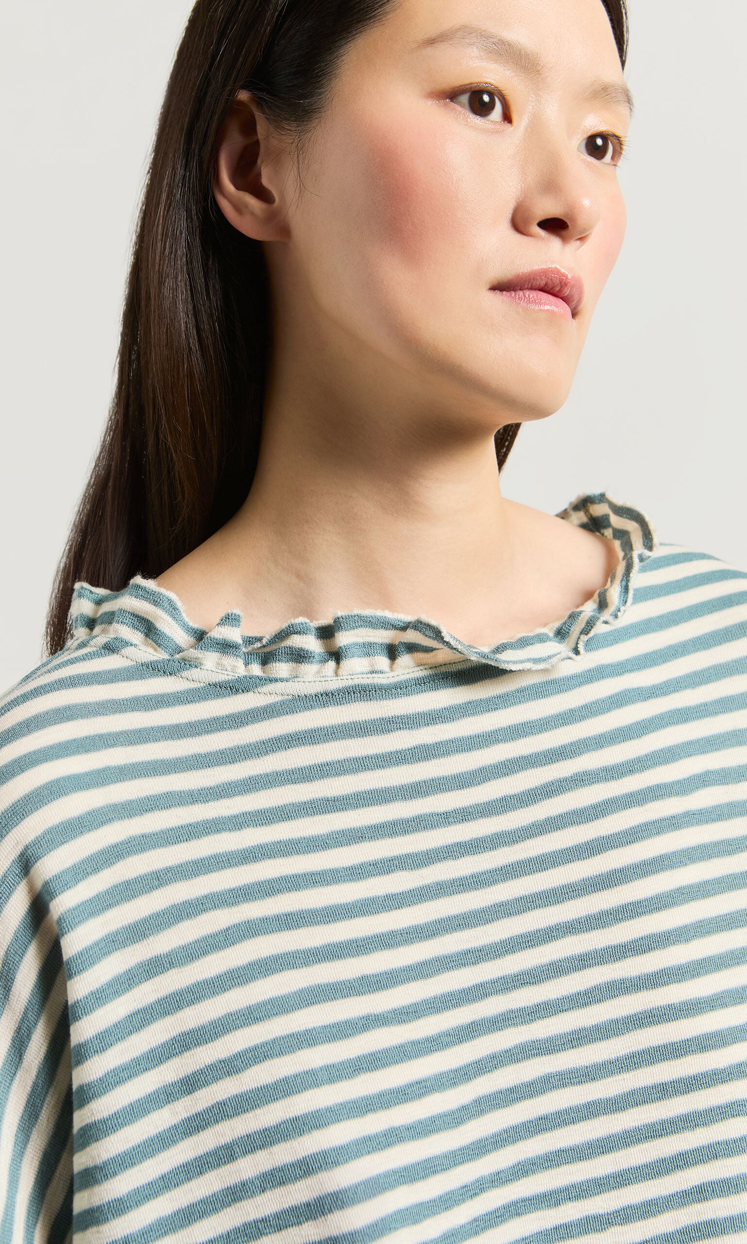 Blue Stripe Ruffle Blouse