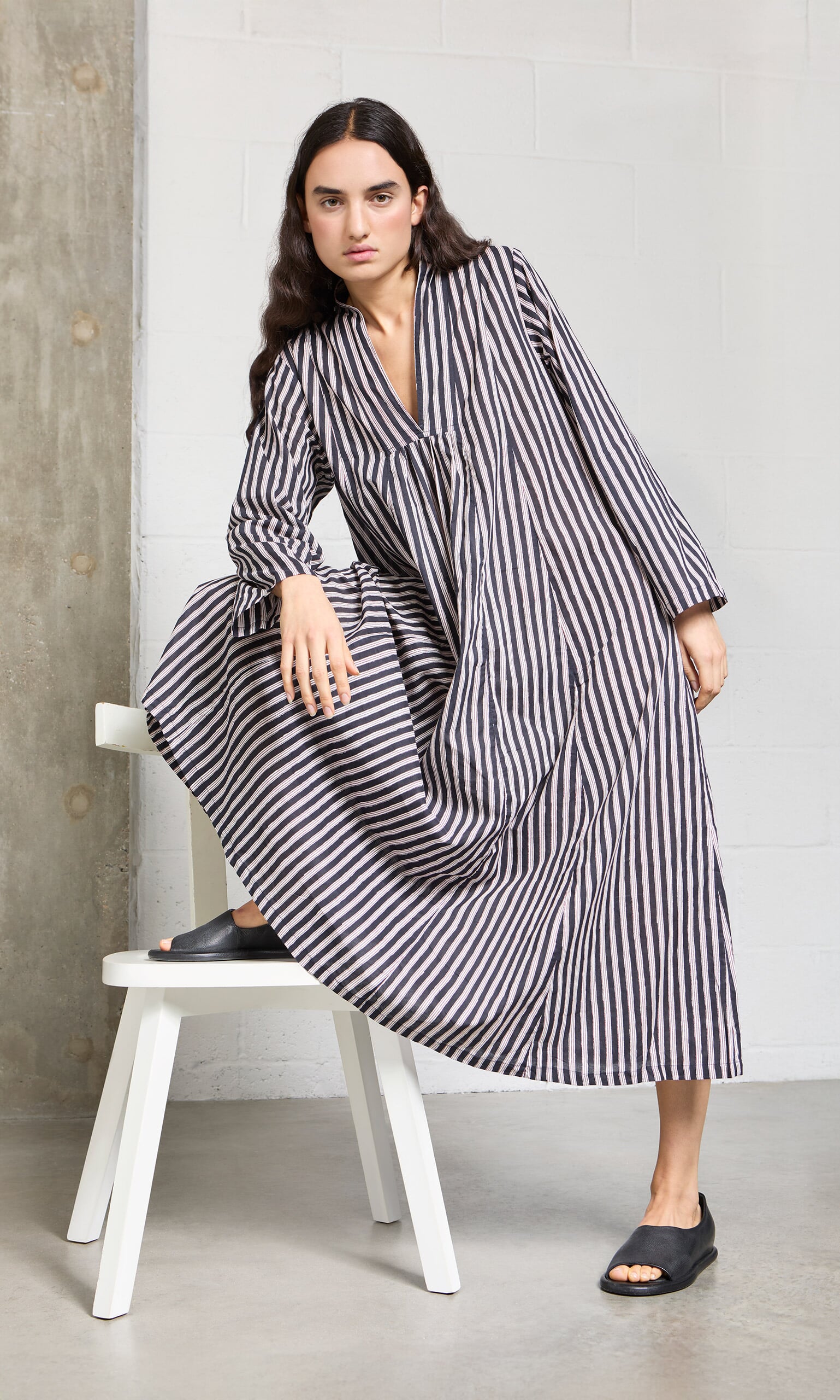 Hoyland Dress - Charcoal Stripe