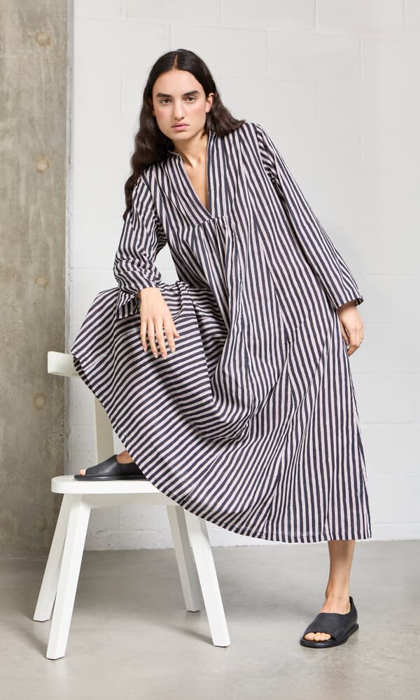 Hoyland Dress - Charcoal Stripe