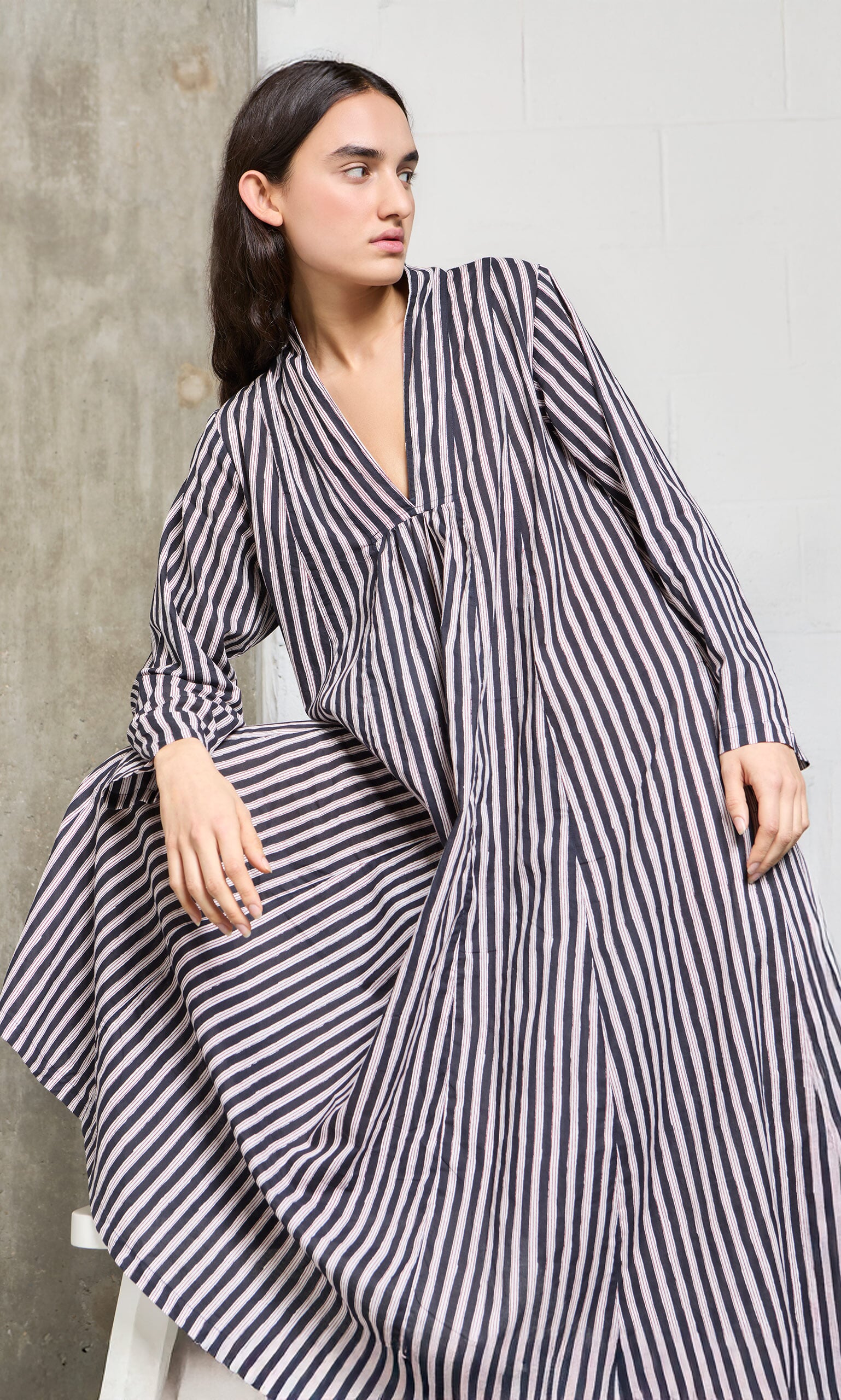Hoyland Dress - Charcoal Stripe