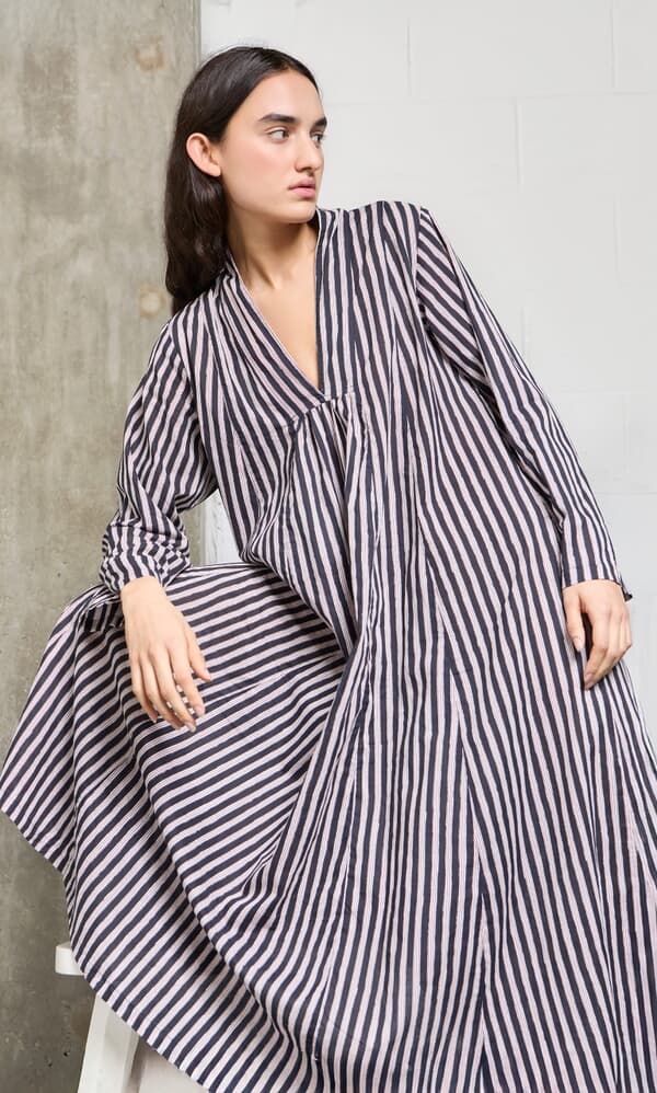 Hoyland Dress - Charcoal Stripe
