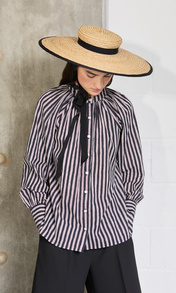 Ailsa Blouse - Charcoal Stripe