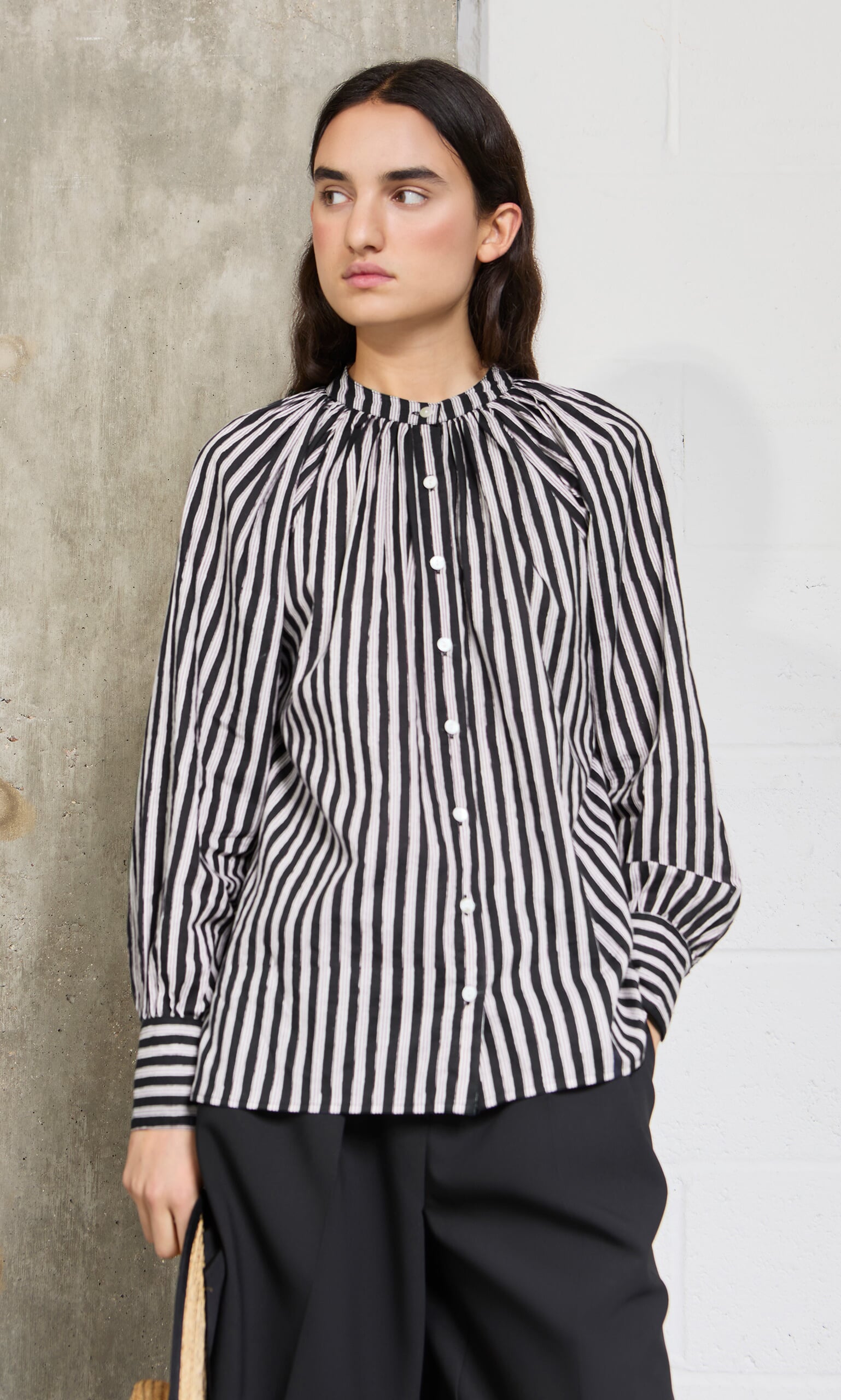 Ailsa Blouse - Charcoal Stripe